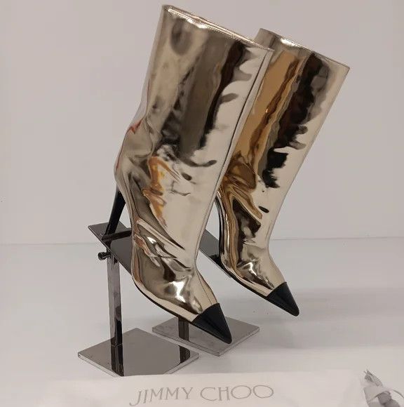 Jimmy Choo Jimmy Choo Cierra Metallic Cap-Toe Stiletto Booties - EU36.5 Size US 6.5 / IT 36.5 - 1 Thumbnail