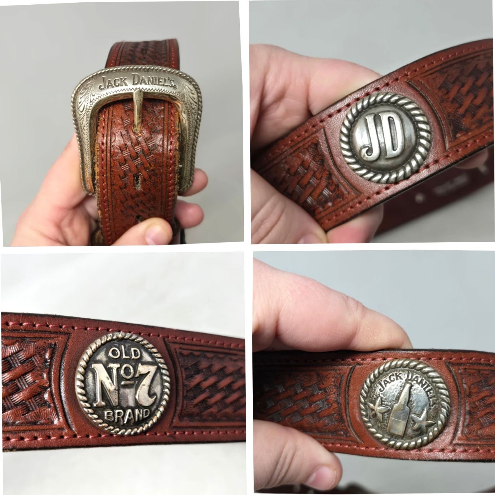 Vintage VINTAGE Jack Daniels Belt Men Brown Leather Western Concho Style Size 38 Rare Mens Size 38 - 2 Thumbnail