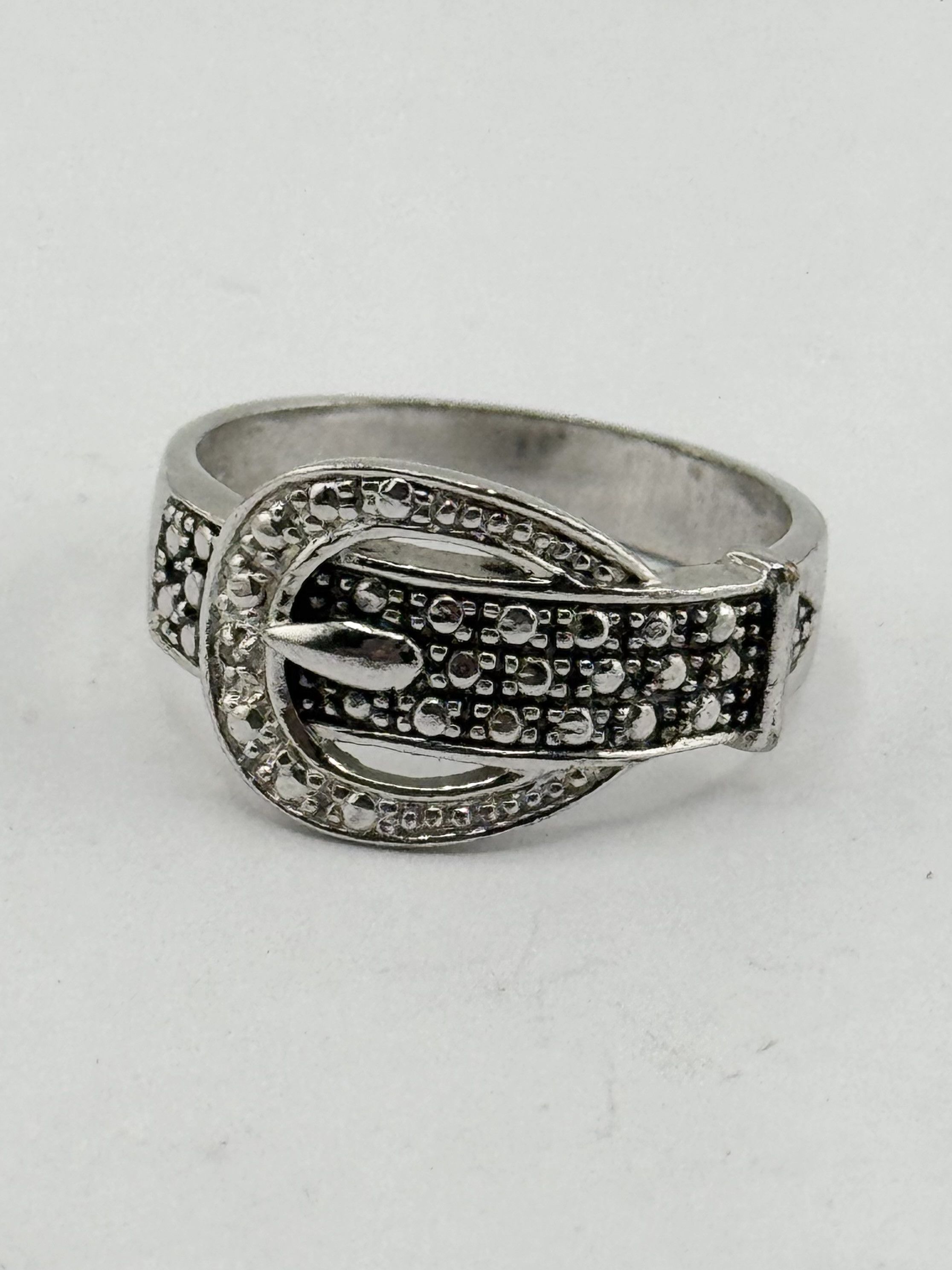 Vintage Vintage sterling silver Marcasite stone buckle ring Size ONE SIZE - 3 Thumbnail