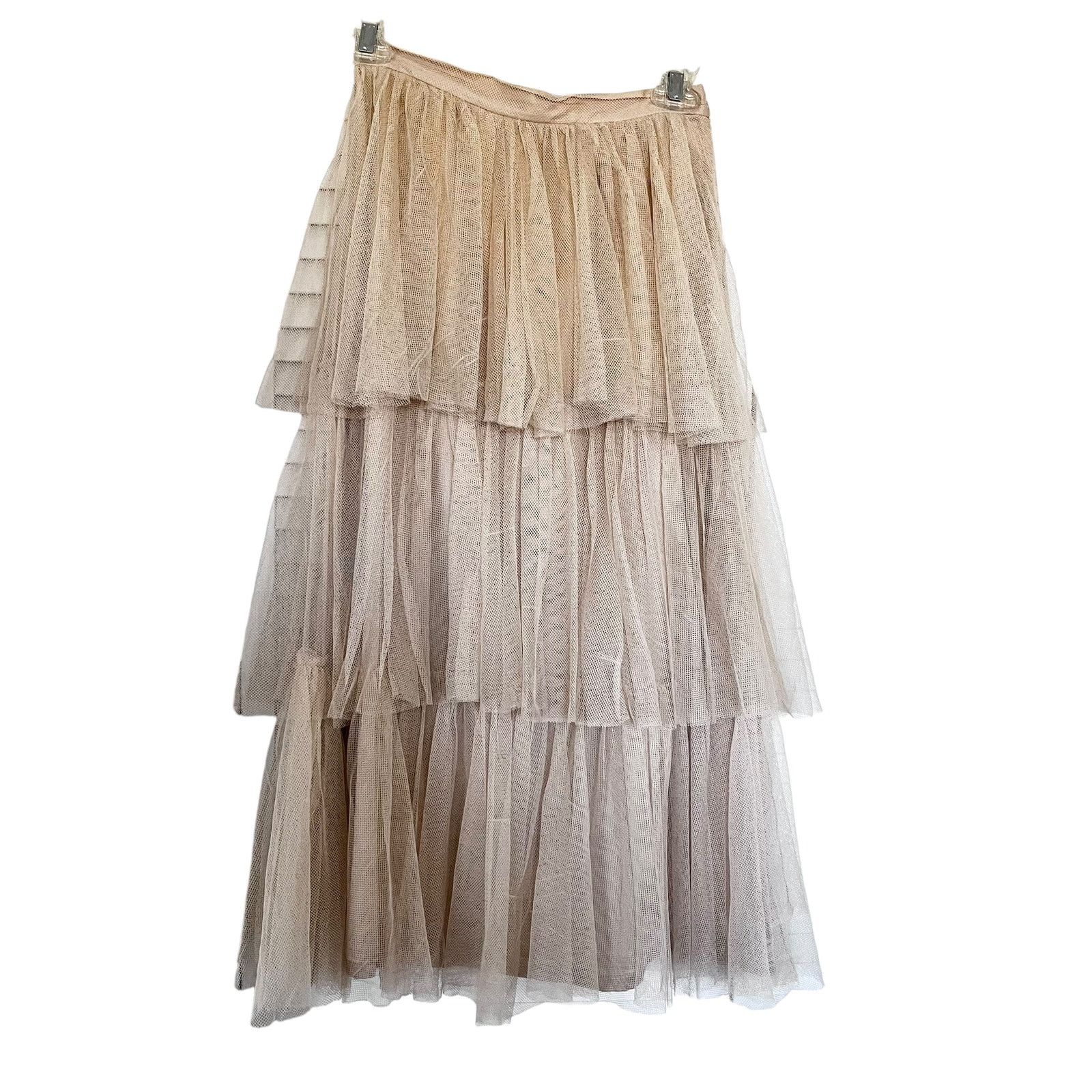 Pinko PINKO Beige Tulle Mesh Layered Midi Skirt Size XXS Size 24" / US 00 / IT 34 - 1 Thumbnail