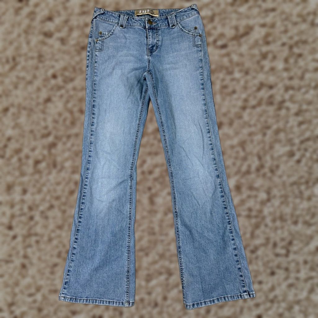Denime Duplex Jeans Women 7 Blue Denim Low Rise Flared Embroidered Cotton Denim Jeans Womens 7 Size 28" / US 6 / IT 42 - 1 Thumbnail