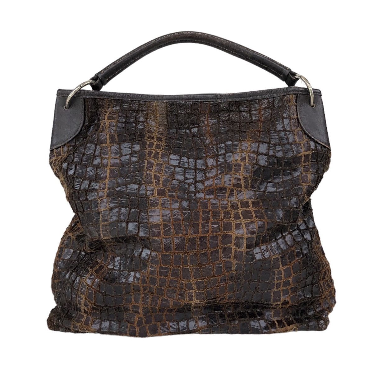 Japanese Brand 4-Session Crocodile Pattern Leather BrownTote Bag Made in 🇯🇵 Size ONE SIZE - 4 Thumbnail