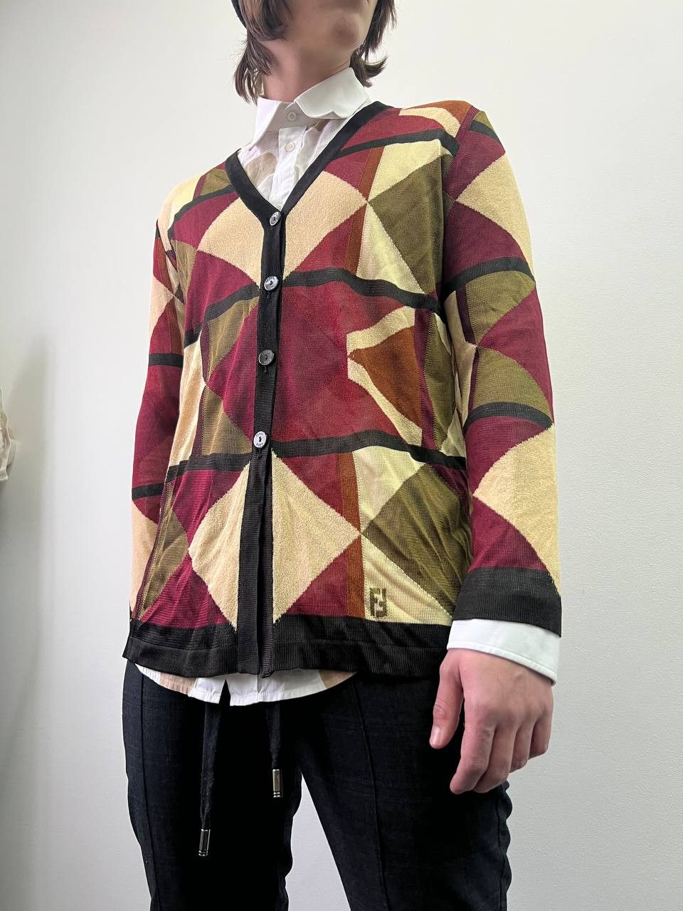 Vintage 90s FENDI Cardigan Color Block Sopranos style