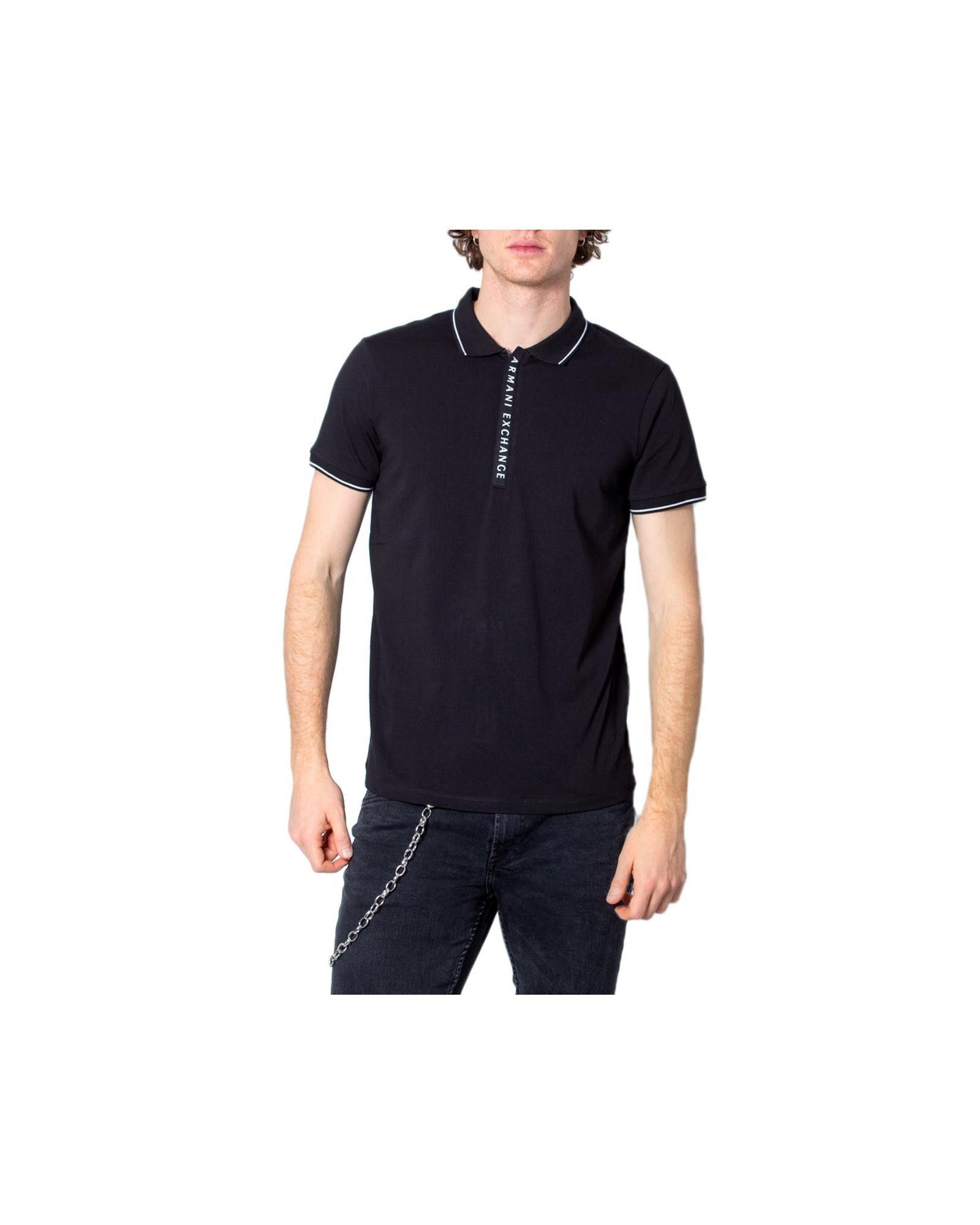 image of Armani Exchange Button-Up Cotton Polo Shirt in Black, Men's (Size 2XL)