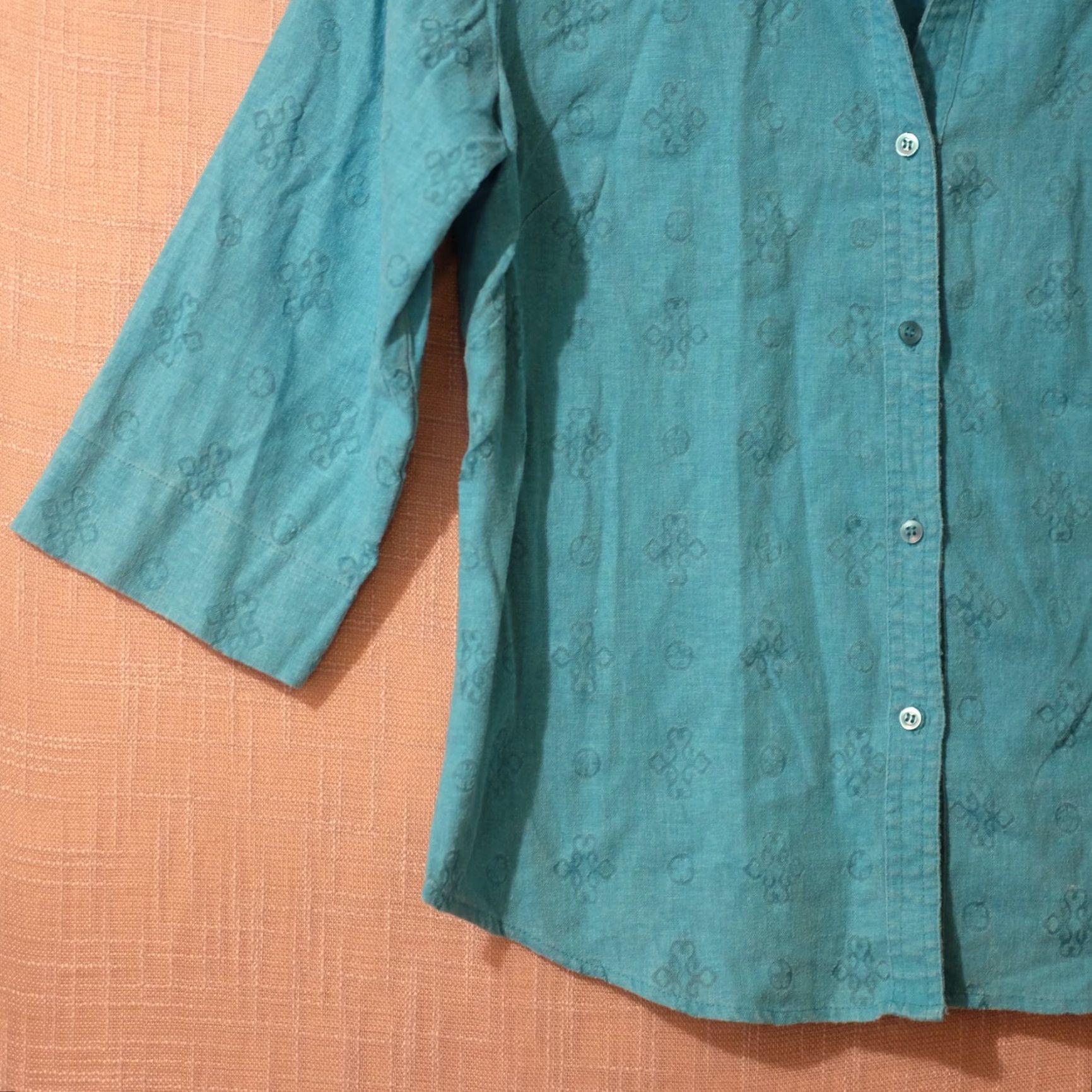 Vintage White Stag Linen Blend Shirt Button Front Teal Womens M Size M / US 6-8 / IT 42-44 - 3 Thumbnail