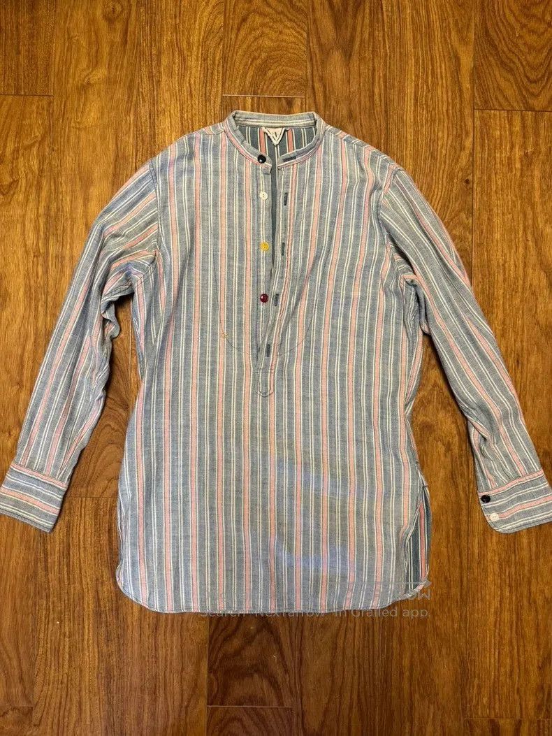 Japanese Brand 45R Washed Indigo Stripe Henley Shirt. Size US M / EU 48-50 / 2 - 1 Thumbnail
