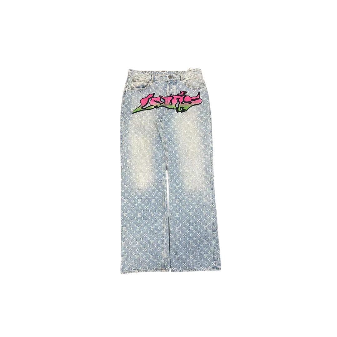 image of Louis Vuitton Graffiti Monogram Jeans in Blue, Men's (Size 31)