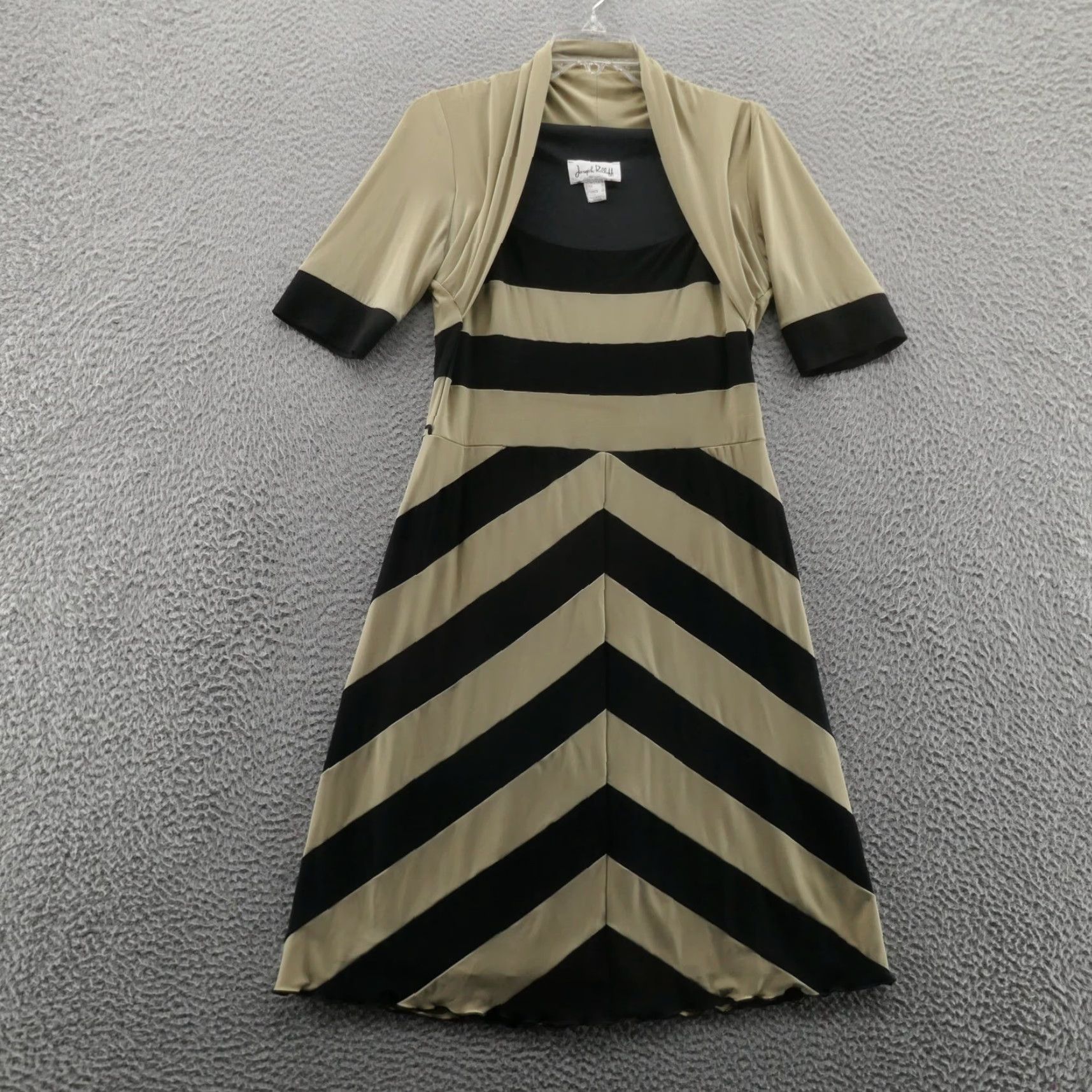 Joseph Ribkoff Joseph Ribkoff Fit Flare Dress 10 Black Beige Womens Stripe 3/4 Sleeve Stretch Knee Length Jersey Spandex Polyester Pullover Size L / US 10 / IT 46 - 2 Thumbnail