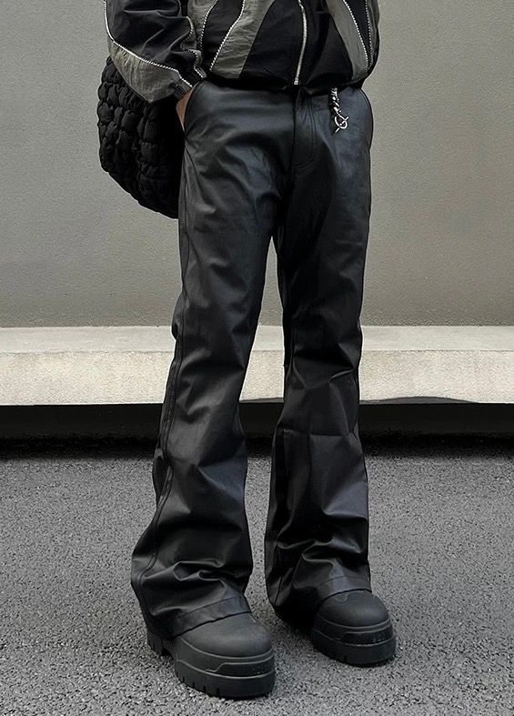 Pre-owned Vintage Avant Garde Retro Pu Leather Flare Pants In Black