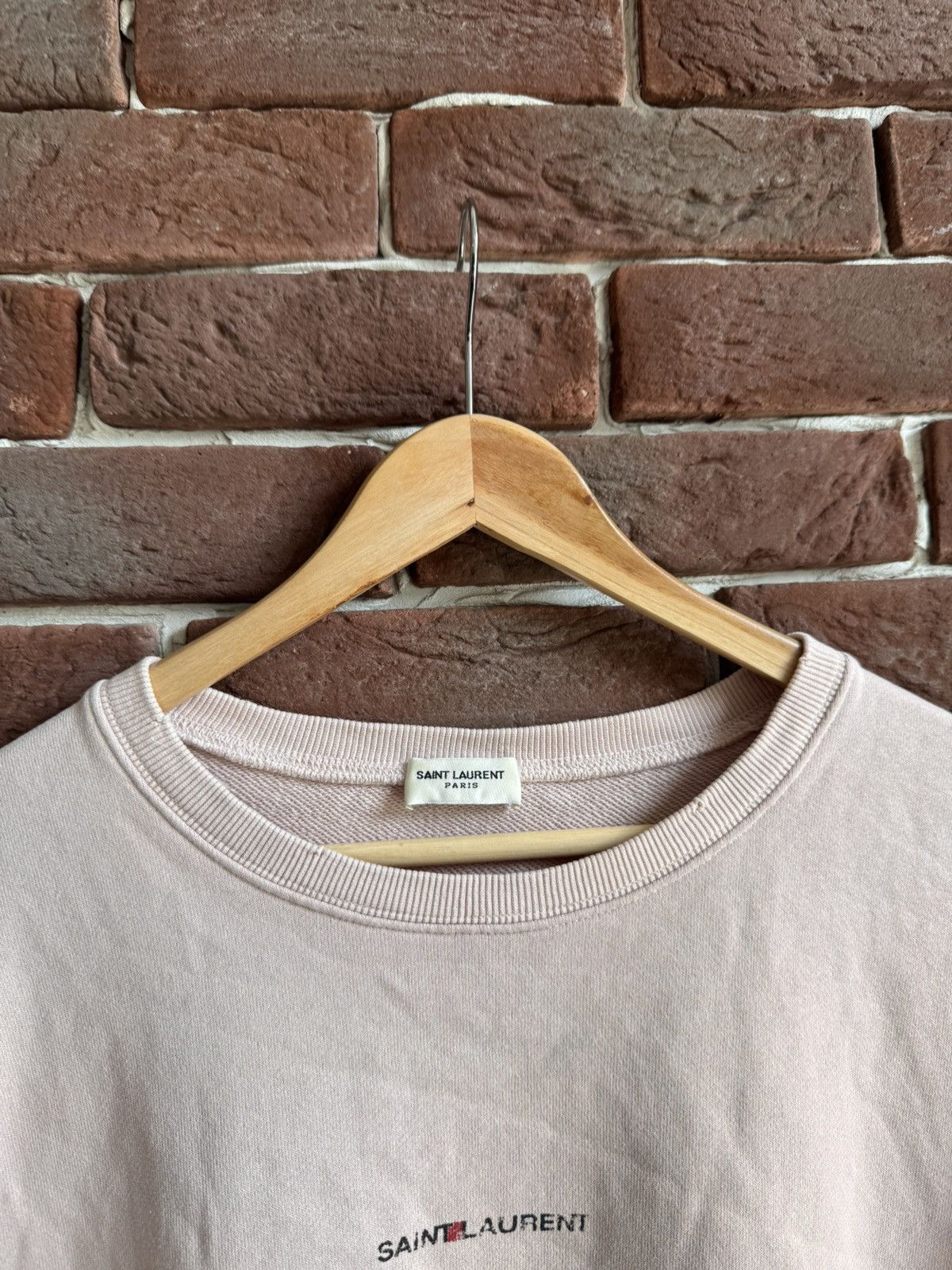 Designer × Saint Laurent Paris SLP Saint Laurent Distressed Center Logo Ash Pink Crewneck M Size US M / EU 48-50 / 2 - 6 Thumbnail