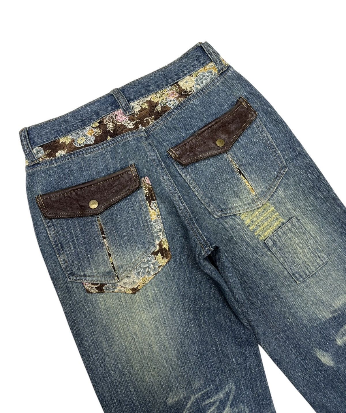 Undercover Distressed Patchwork Wide Leg Jeans Embroidered Accents Size US 29 - 5 Thumbnail