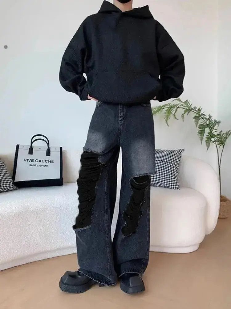 Japanese Brand Y2k Men Baggy Jeans Big Size Ripped Holes Wide Leg Denim Size US 32 / EU 48 - 2 Thumbnail