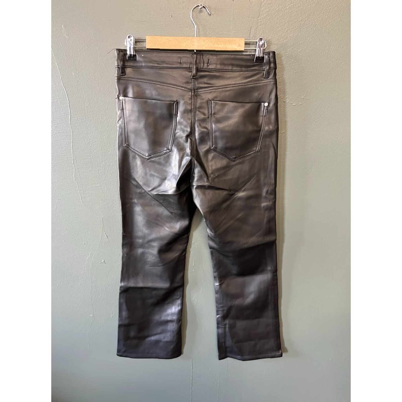 Zara Zara Womens Black Leather Straight Leg Pants Size 6 Cropped Regular Pants Womens Leather Black Straight 6 Cropped Spain 25in inseam Size 28" / US 6 / IT 42 - 2 Thumbnail