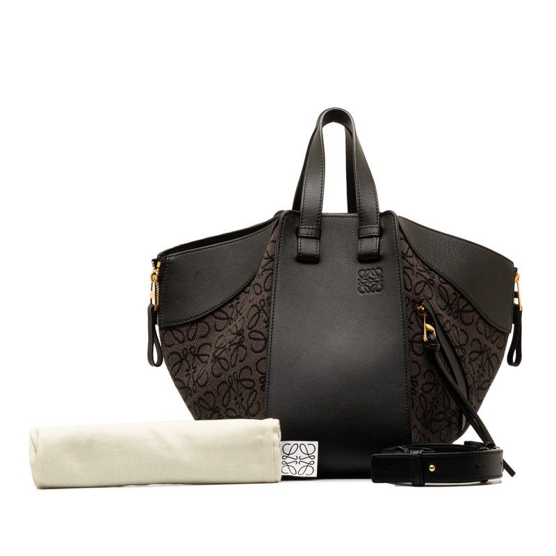 image of Loewe Small Leather & Canvas Hammock Bag in Black, Women's