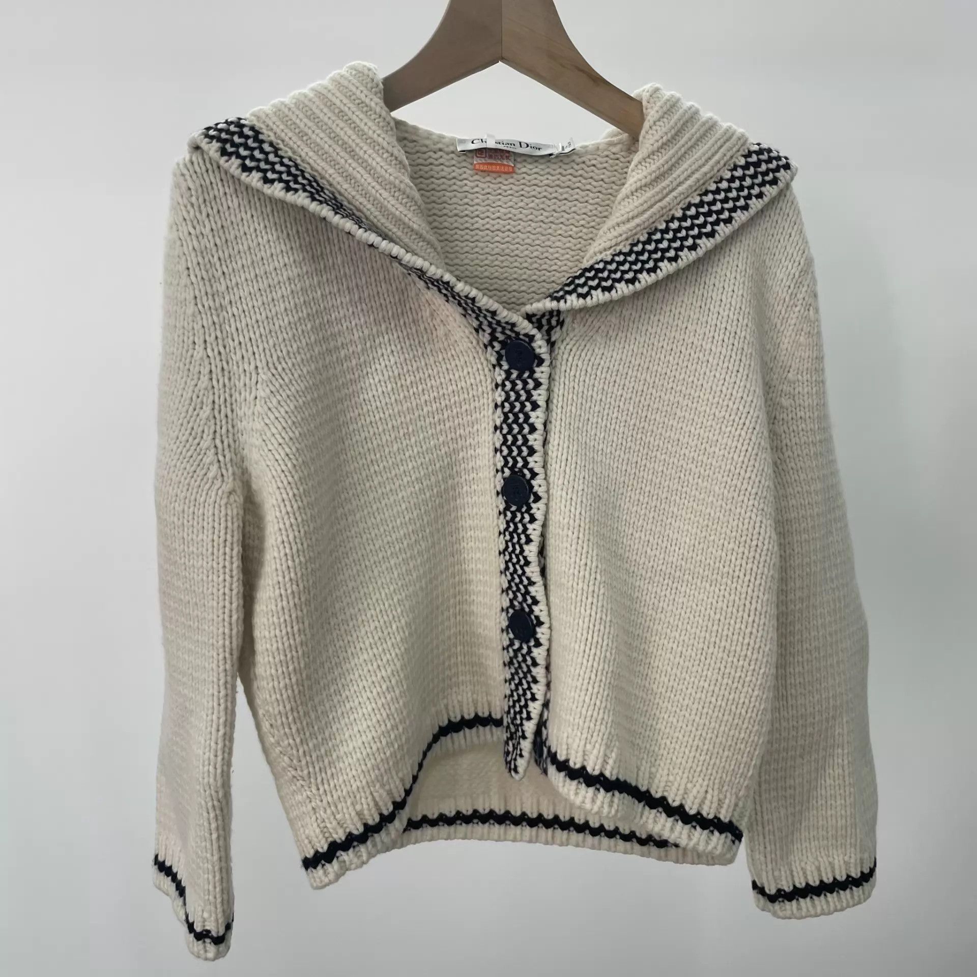 Dior Dior Navy Collar Wool Knit Top Size S / US 4 / IT 40 - 1 Thumbnail