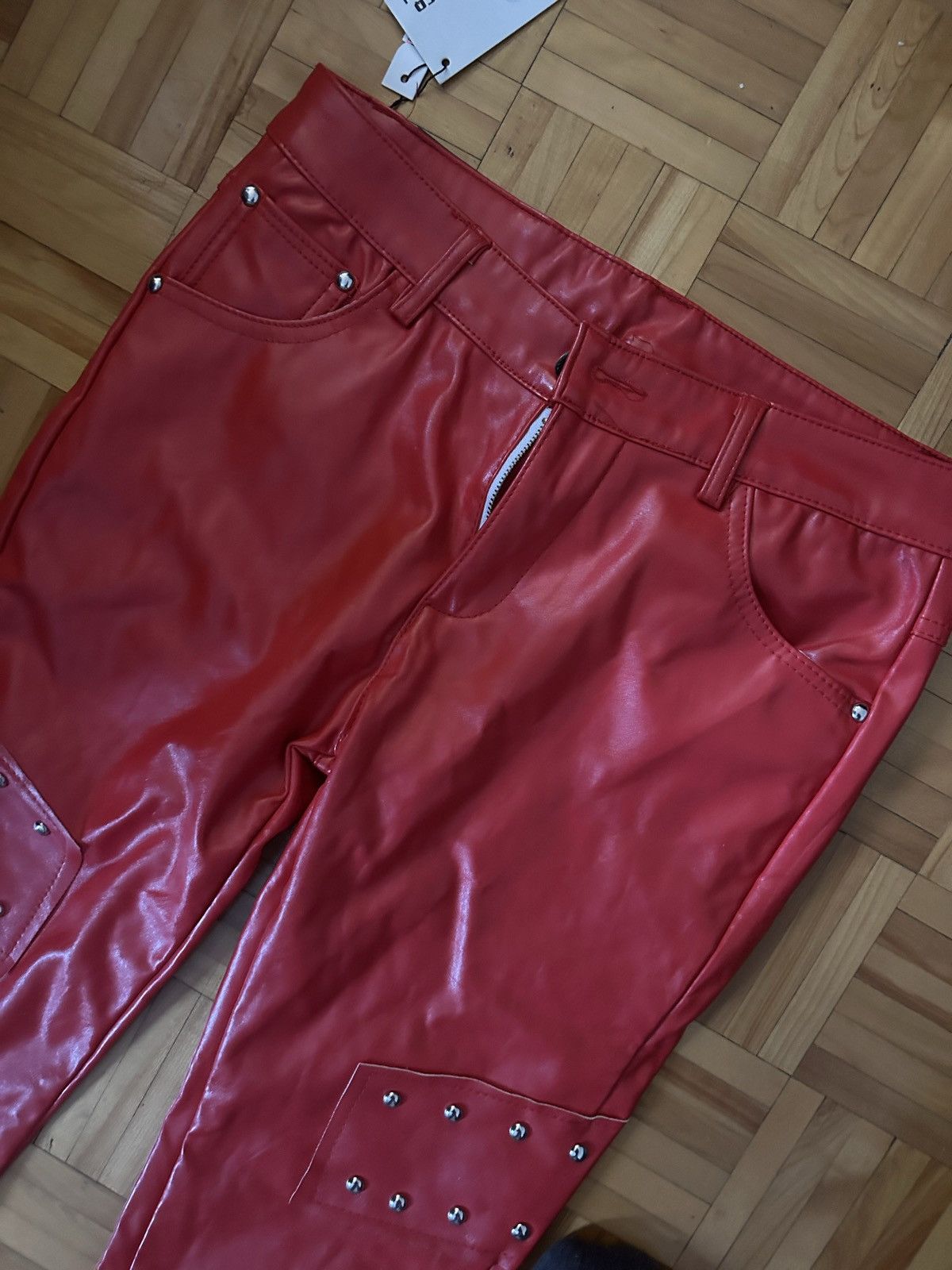 Japanese Brand Faux leather red pants Size US 31 - 2 Thumbnail