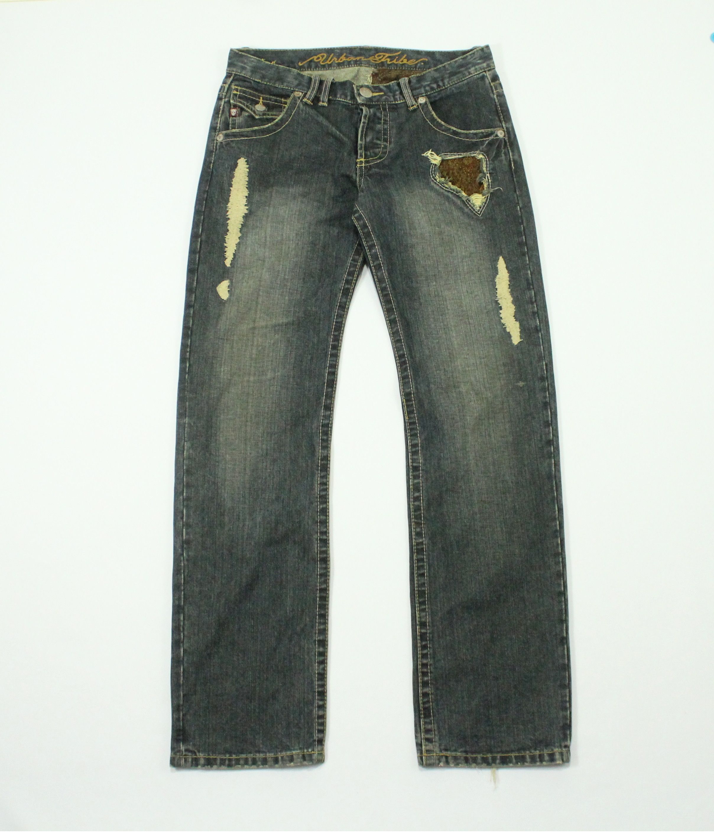 image of Distressed Denim x Hysteric Glamour 291295 Homme Denim Patchwork Distressed Style in Blue (Size 32)
