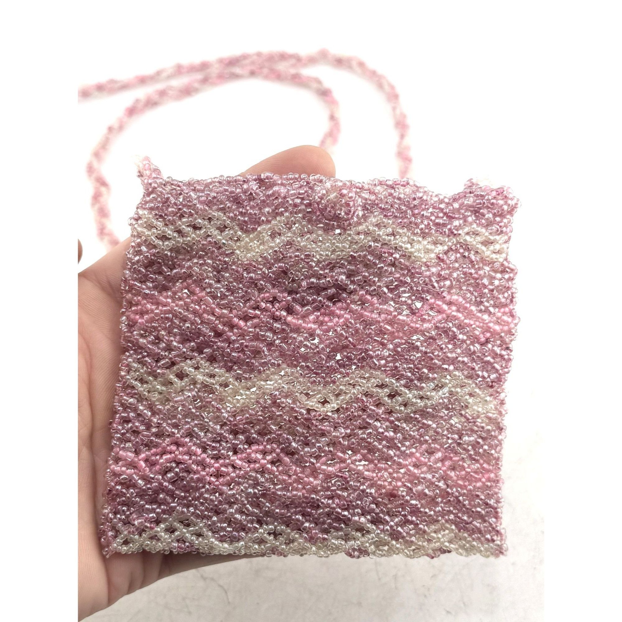 Vintage Vintage pink hand beaded small purse handbag bag Size ONE SIZE - 3 Thumbnail