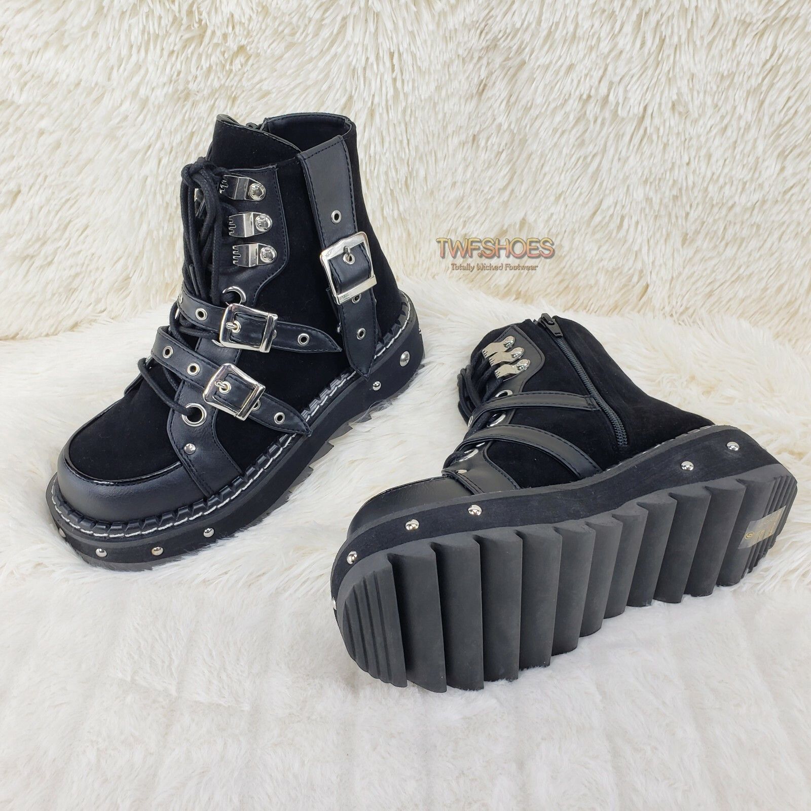 Demonia Cult DEMONIA Emily 278 Black 1.25" Studded Platform Multi Strap Size US 7 / IT 37 - 5 Thumbnail