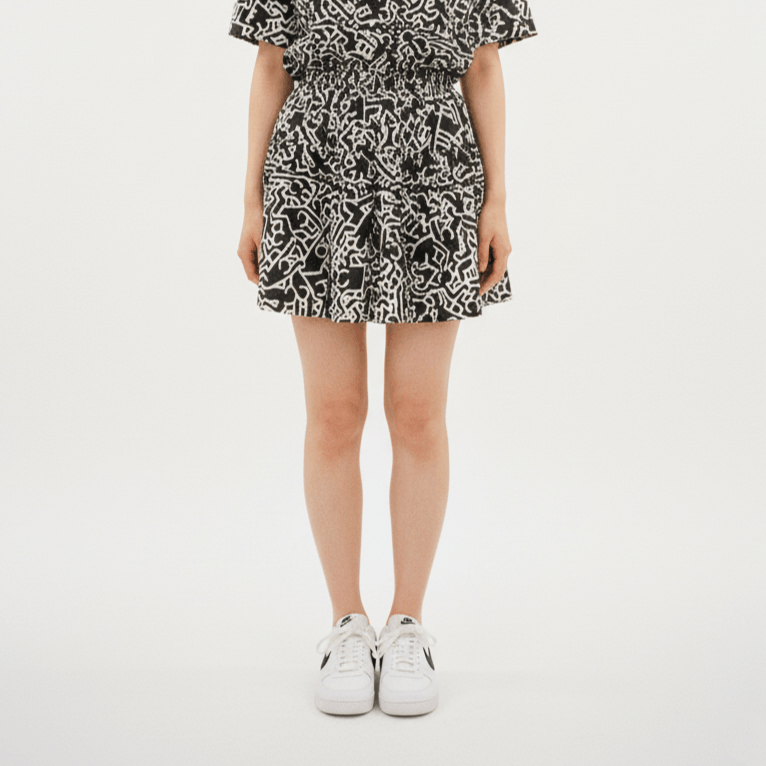 Other Unbrand Keith Haring Style Skirt Short Doodle Flowy Size 22" - 1 Thumbnail