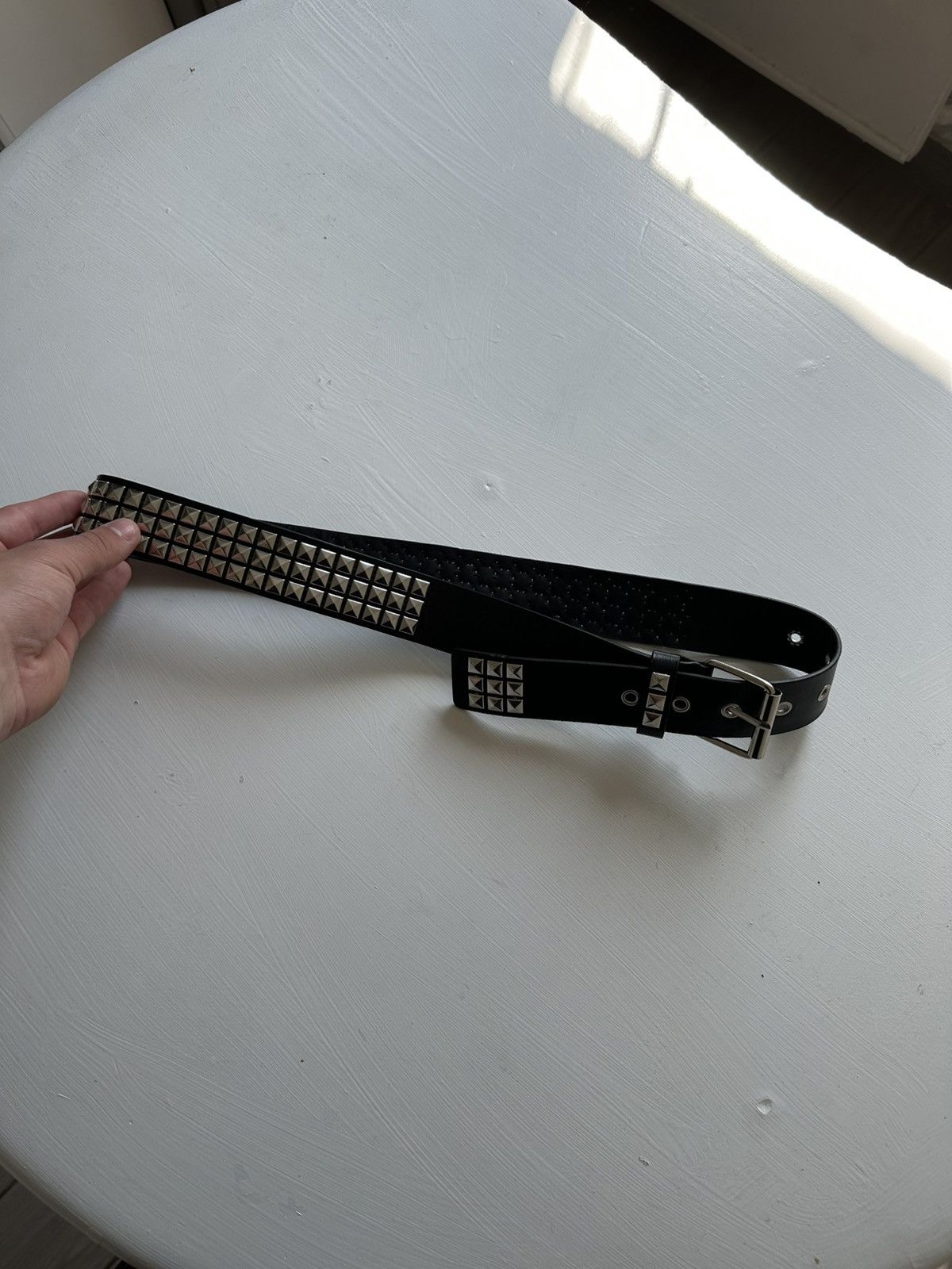 Japanese Brand × Vintage CRAZY VINTAGE METAL BLACK LEATHER BELT BB SIMON STYLE Size ONE SIZE - 1 Thumbnail