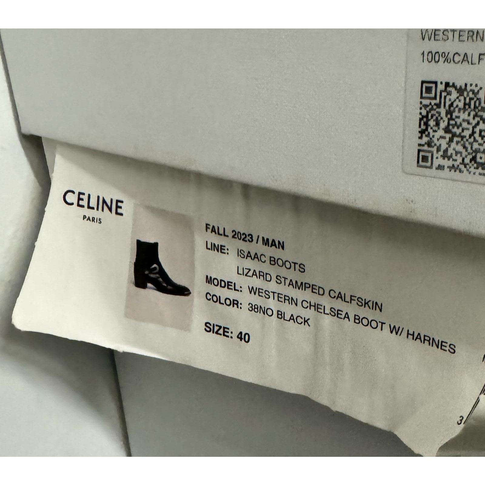 Celine o1rshd1 Chelsea Lizard Stamped Calfskin Issac Boots in Black Size US 7 / EU 40 - 22 Thumbnail