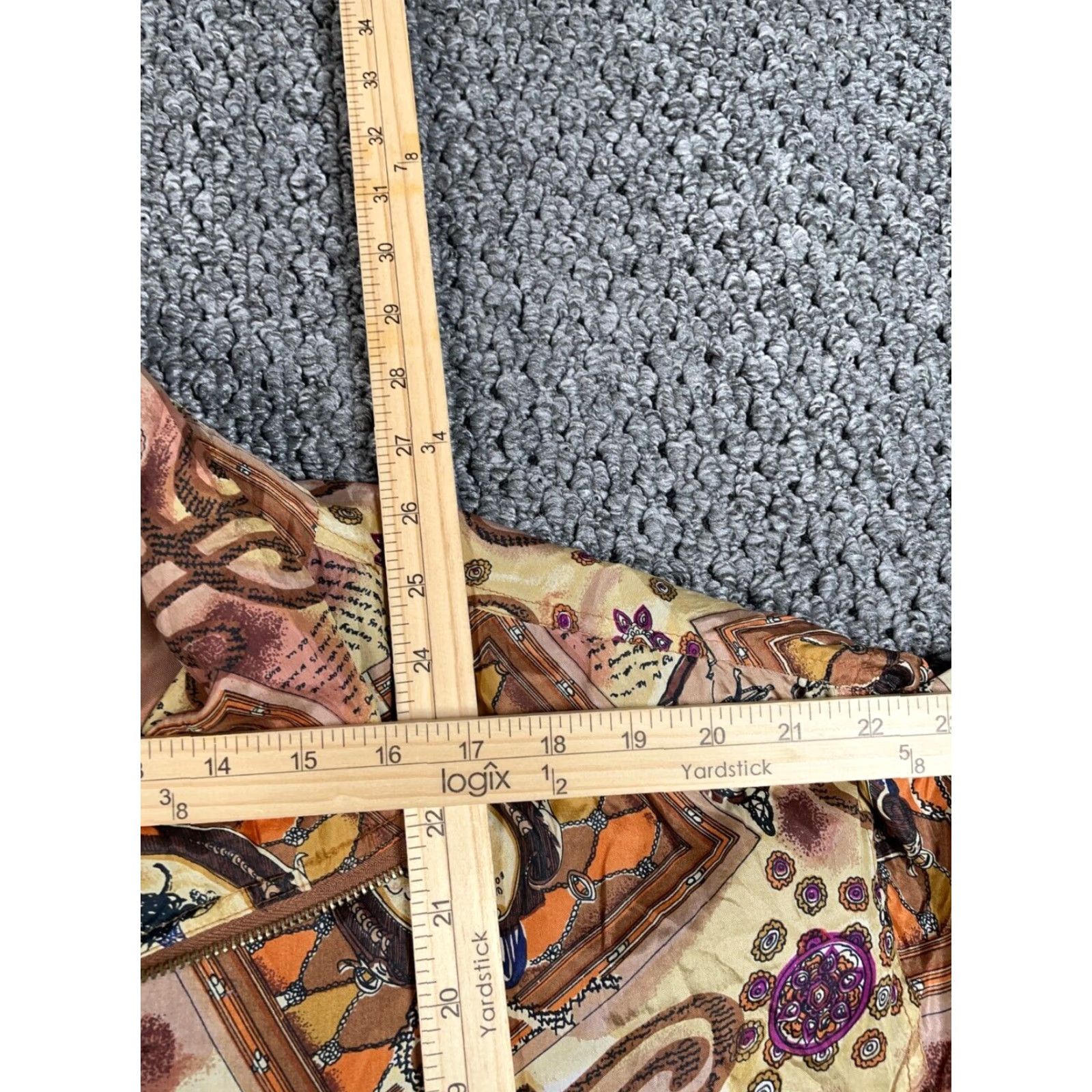 Gloverall VTG Equestrian Silk Zip Jacket Women's Large Beige All Over Pattern Geometric 90s Windbreaker Long Sleeve Full Zip Pockets Shoulder Pads Vintage Style Size L / US 10 / IT 46 - 7 Thumbnail