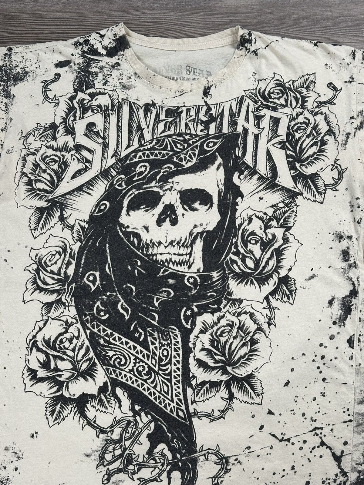 Affliction Crazy Vintage Y2K Silver Star Grunge Skull & Roses T Shirt Size US L / EU 52-54 / 3 - 3 Thumbnail