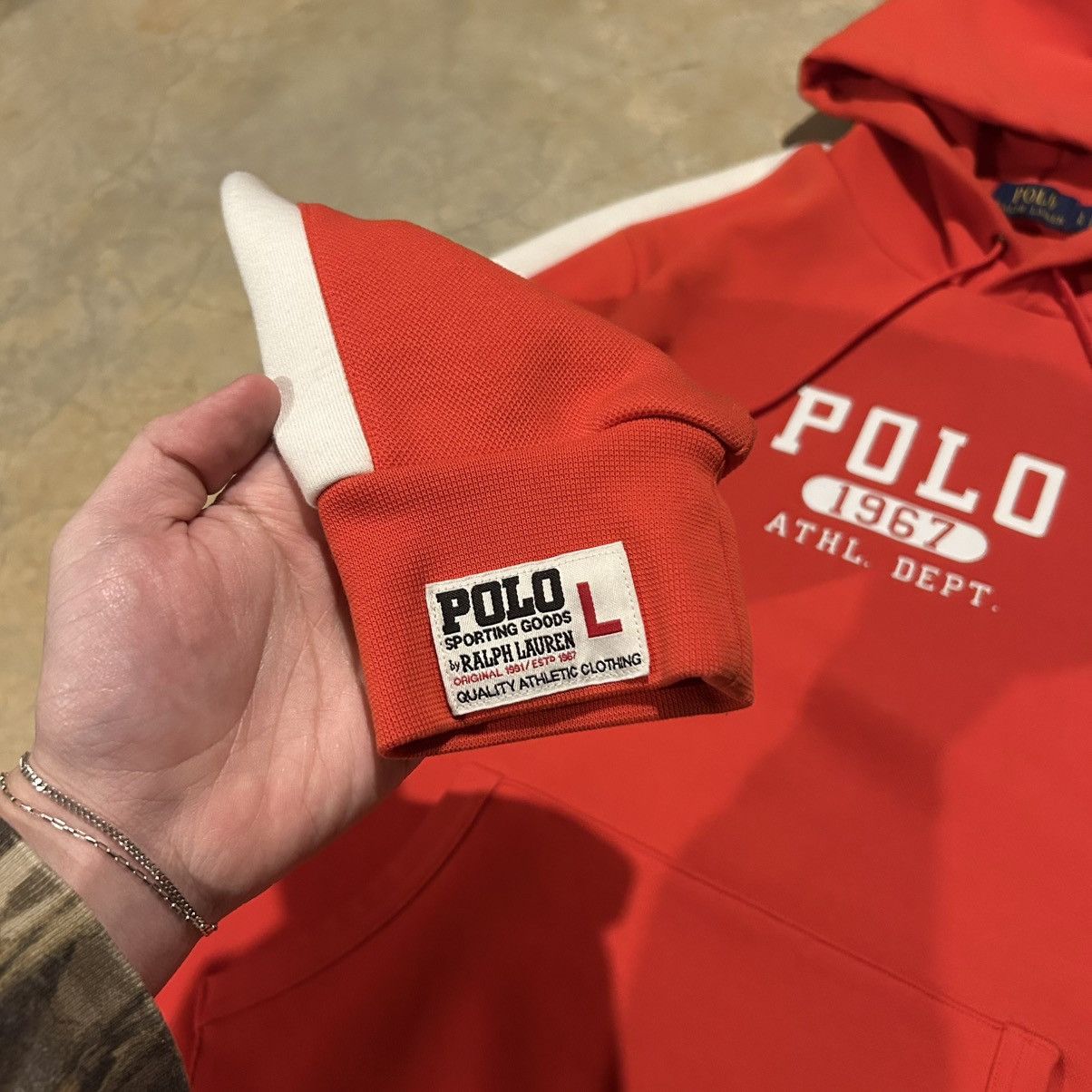 Polo Ralph Lauren × Vintage Vintage Polo Ralph Lauren 1967 Athl Dept Hoodie Rare Red Size US L / EU 52-54 / 3 - 4 Thumbnail