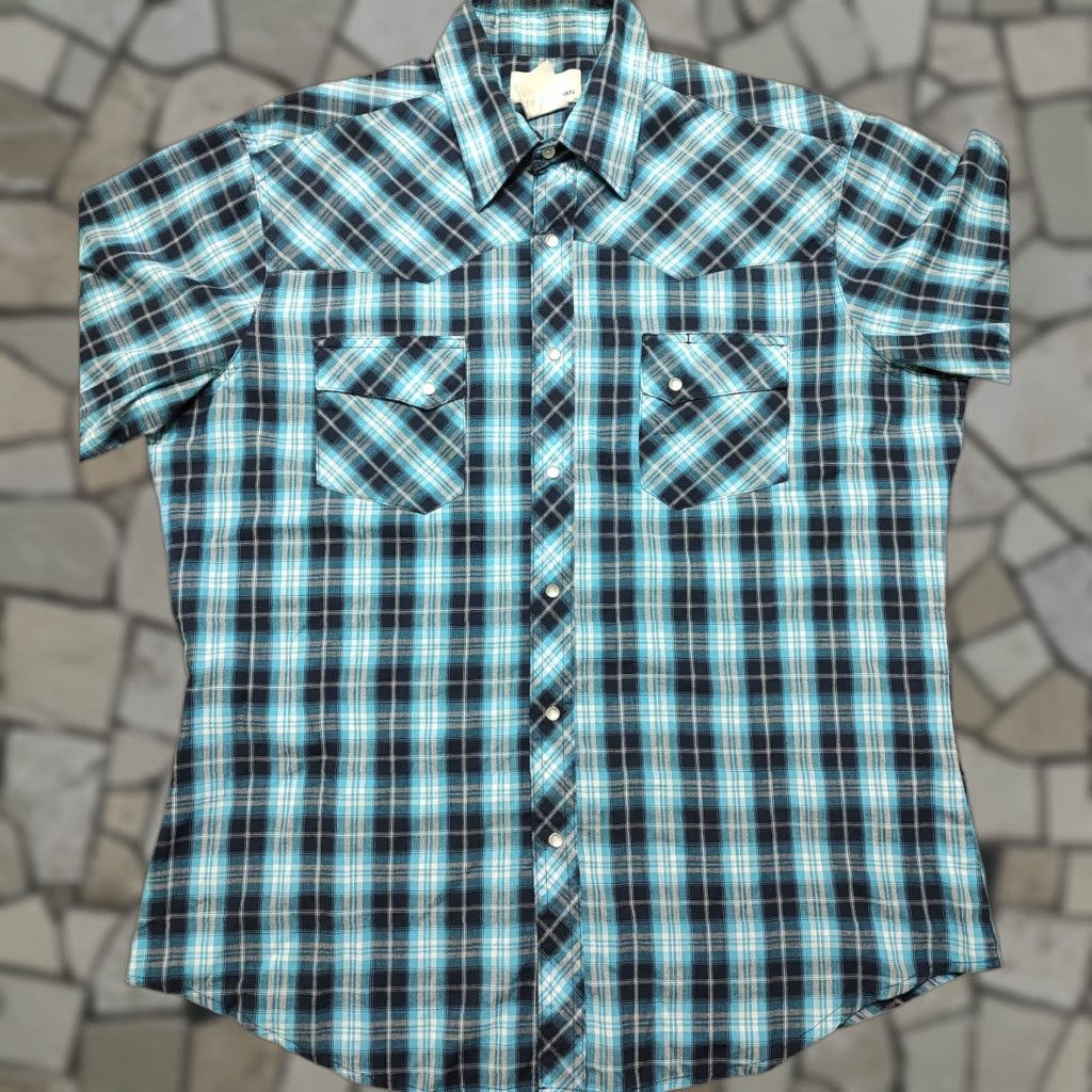 Wrangler VINTAGE Wrangler Shirt Men L Blue Plaid Pearl Snap Western Wrancher Pockets Size US L / EU 52-54 / 3 - 1 Thumbnail