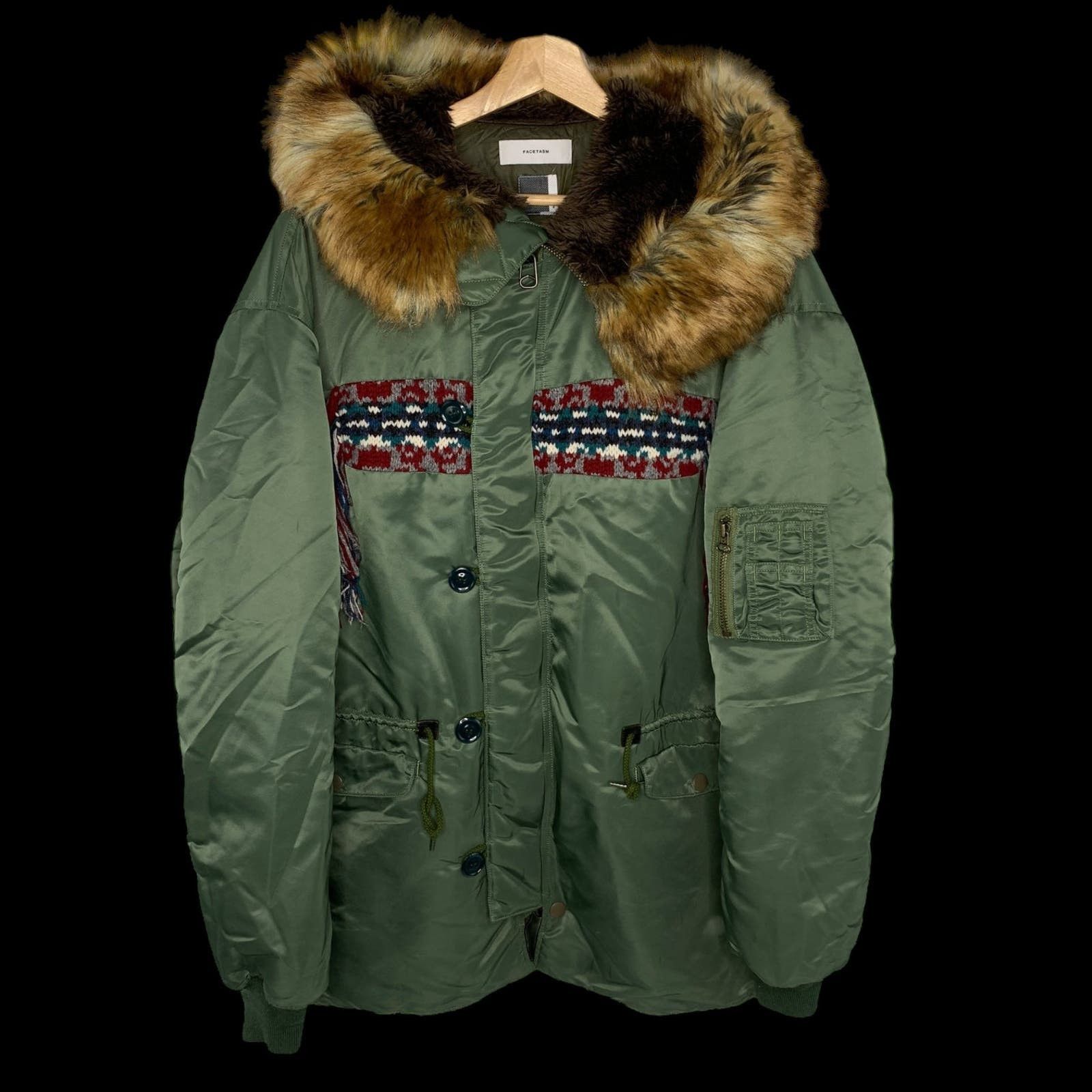 image of Facetasm | Faux-Fur Hooded N-3B Jacket (Olive) | 4 (Xl) in Green, Men's