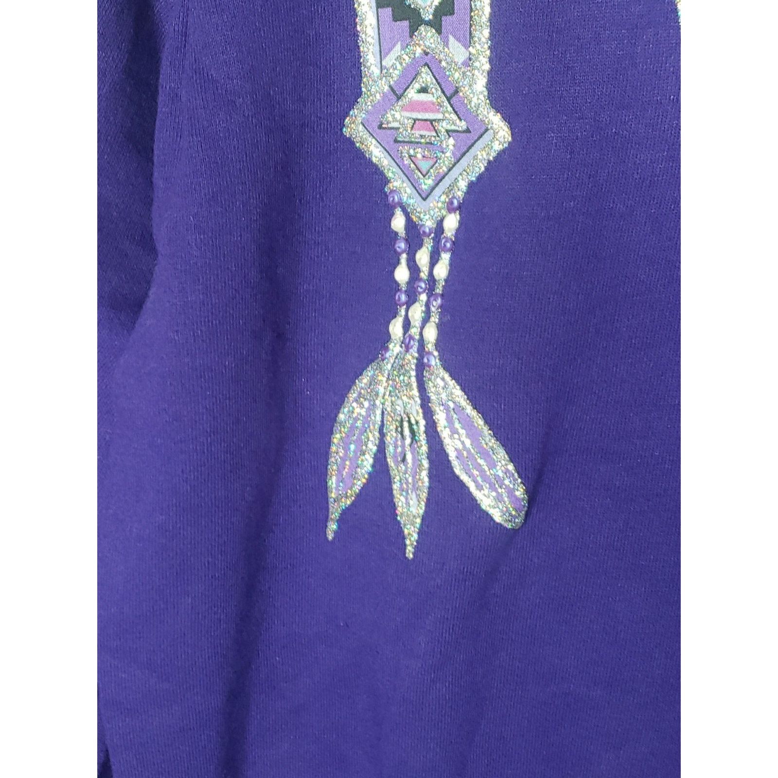 Jerzees Vtg 80s Native American Feathers Sparkle Southwestern MEDIUM Size US M / EU 48-50 / 2 - 7 Thumbnail