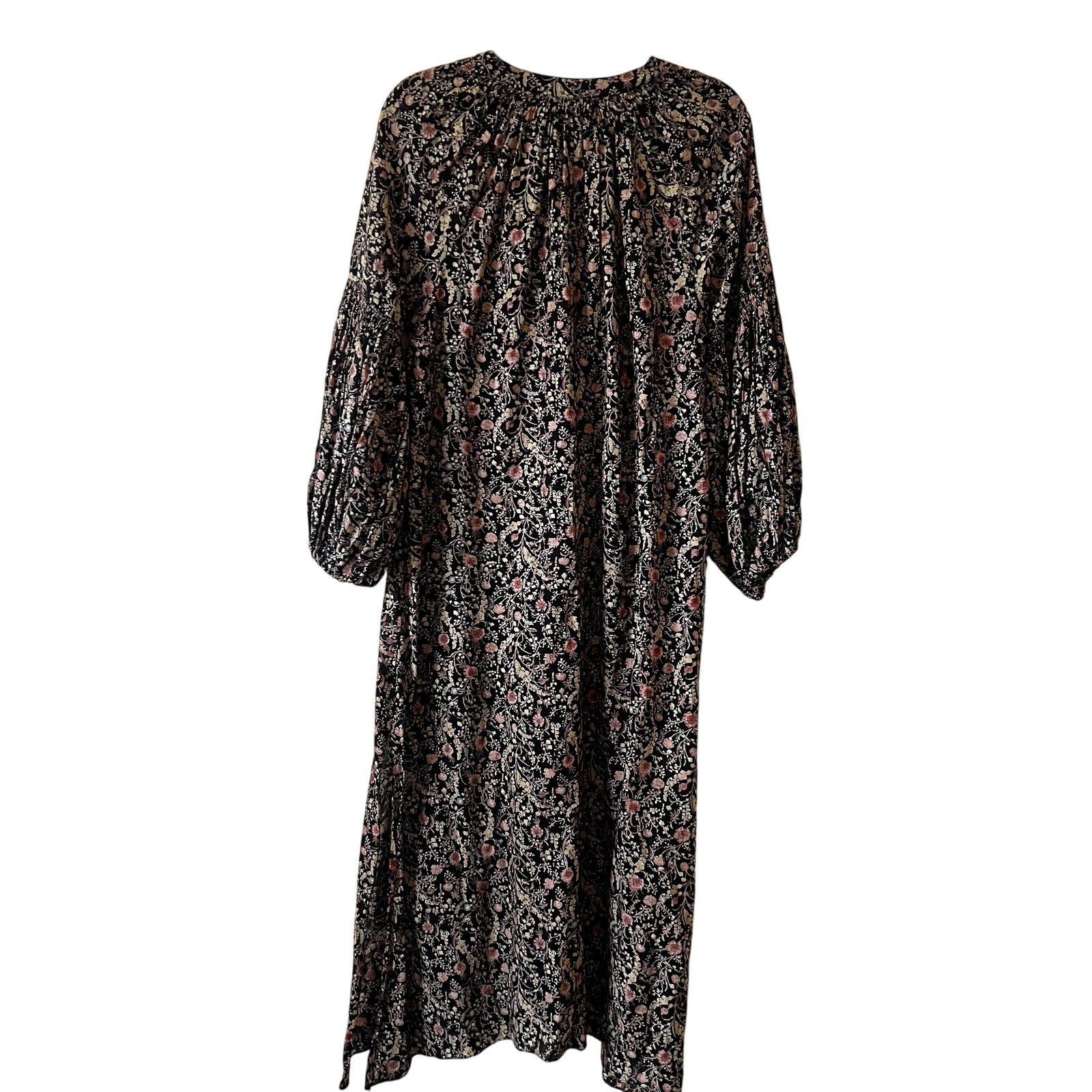 DOEN Doen midi cotton viscose dress floral brown pink size XS D1 Size XS / US 0-2 / IT 36-38 - 2 Thumbnail