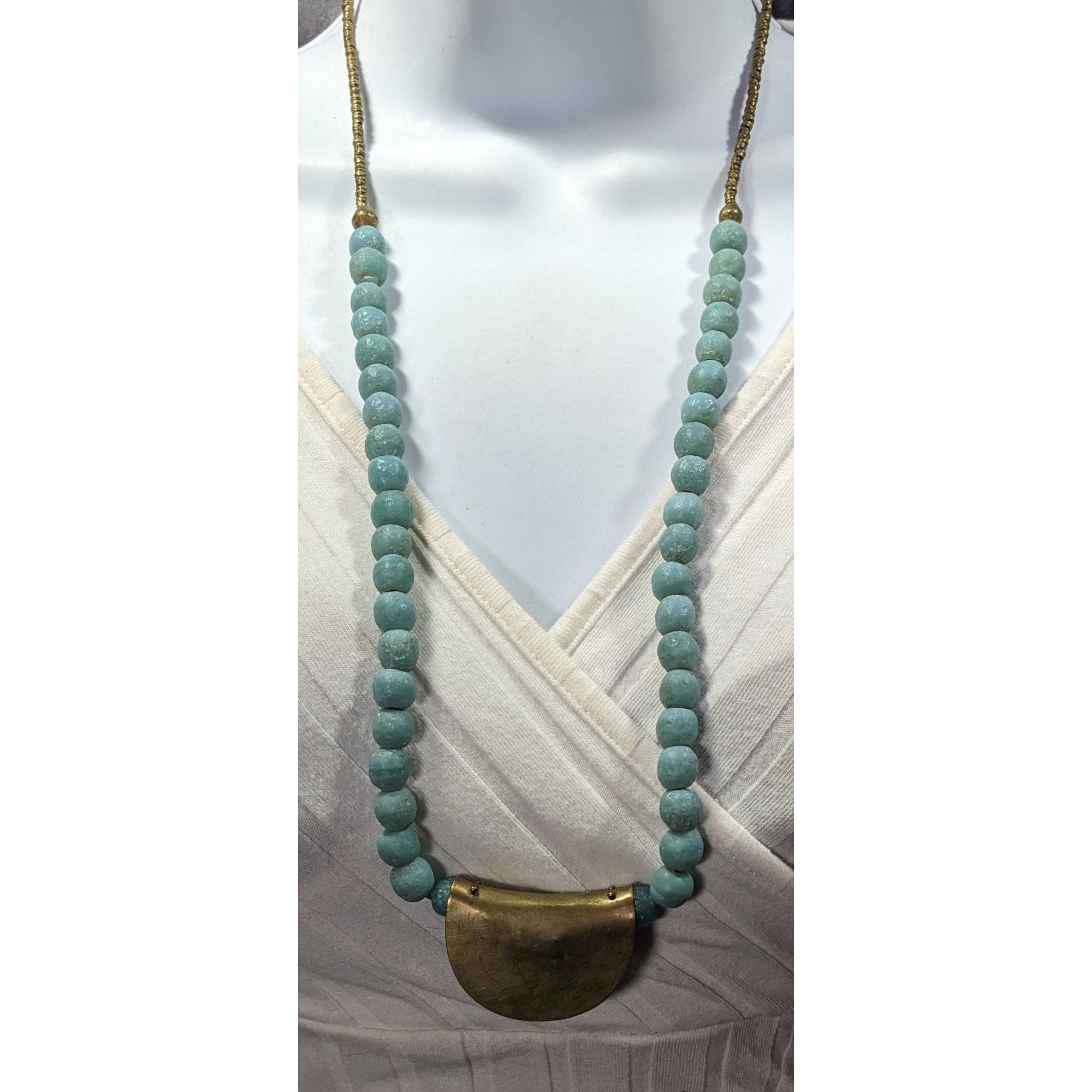 Other Brutalist Bohemian Blue Stone Beaded Bronze Pendant Necklace Size ONE SIZE - 6 Thumbnail