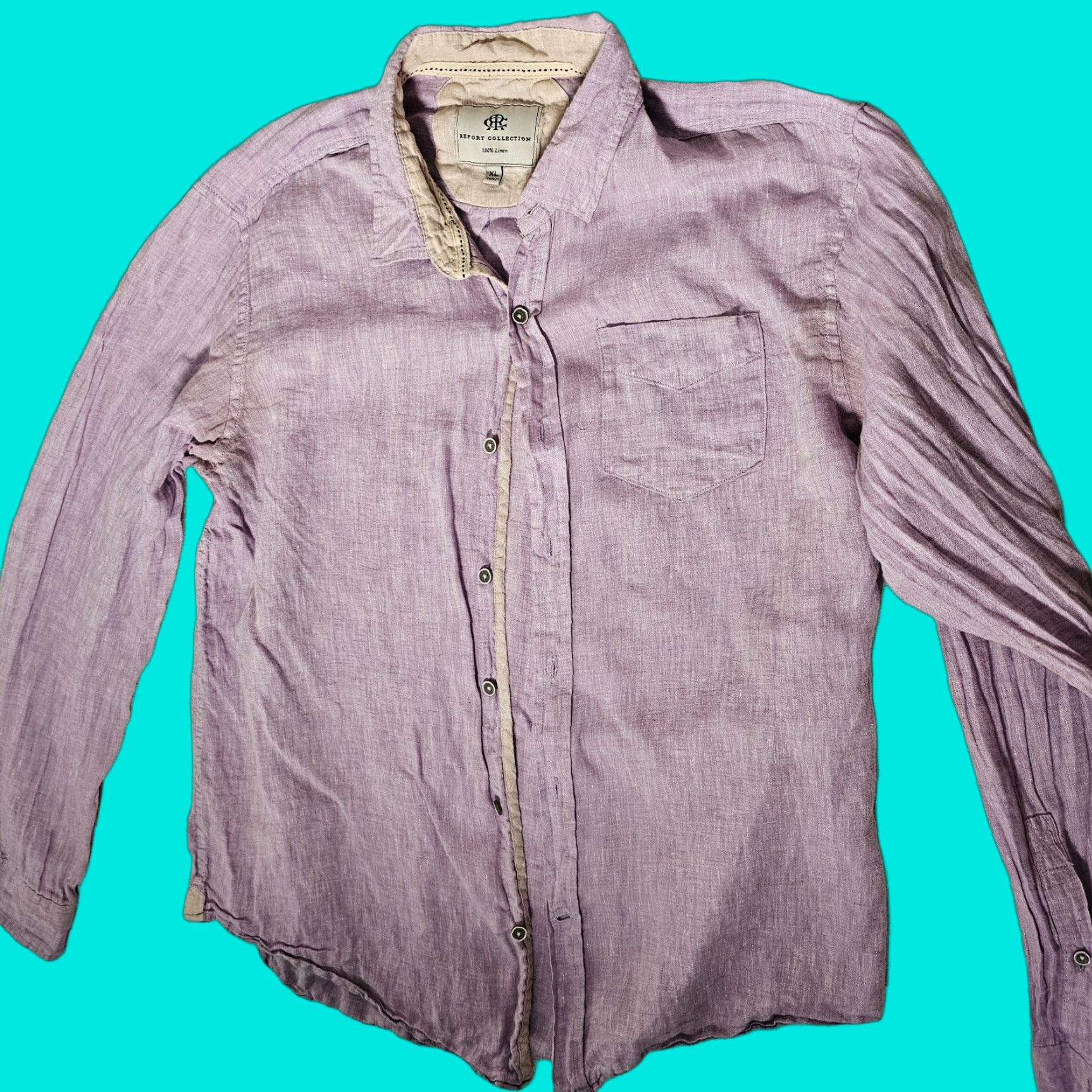 Vintage Report Collection Shirt Adult XL Purple Linen Button-Down Long Sleeve Mens Size US XL / EU 56 / 4 - 1 Thumbnail