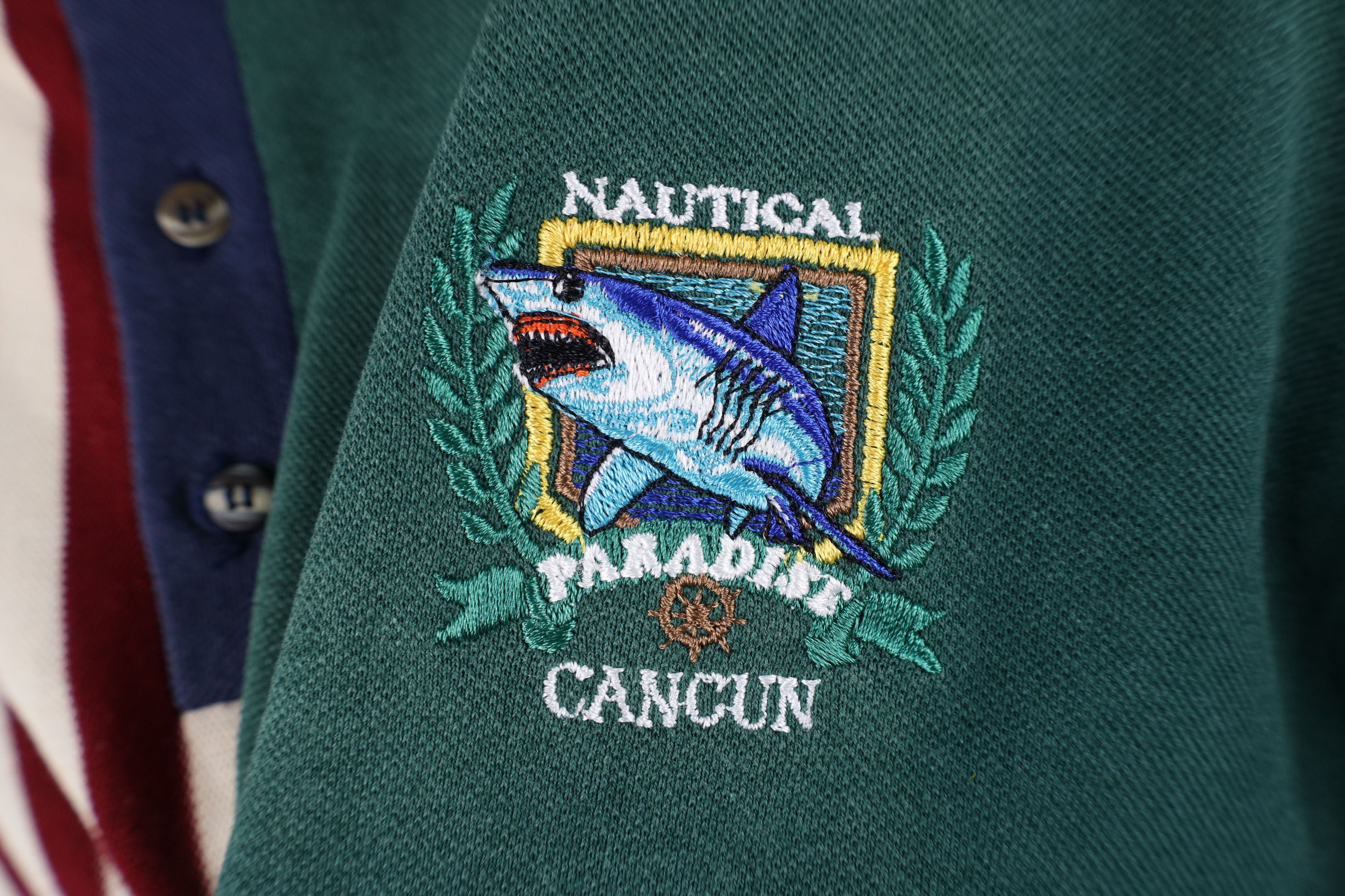 Vintage Vintage 90s Streetwear Cancun Shark Striped Polo Shirt Size US XL / EU 56 / 4 - 4 Thumbnail