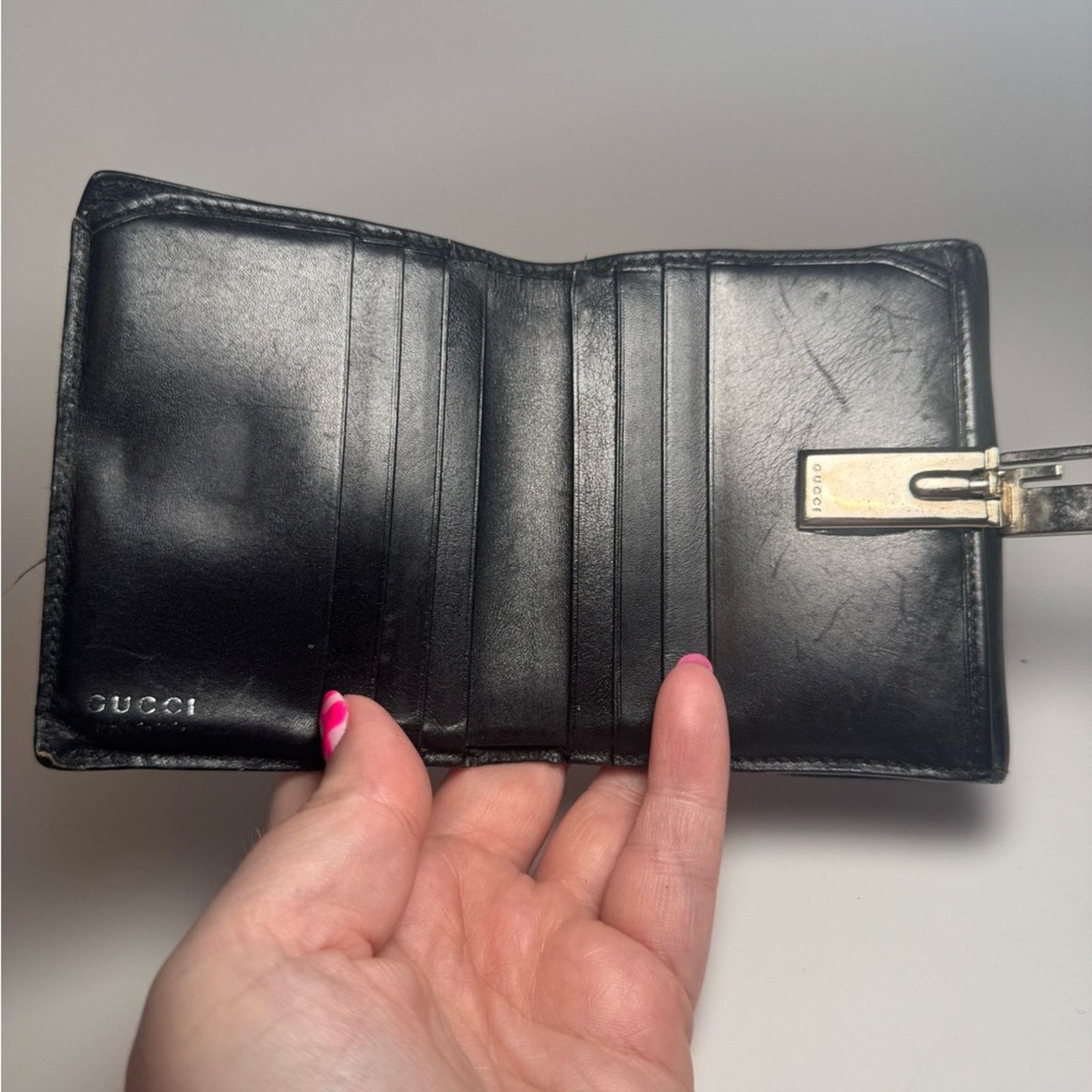 Gucci Gucci Vintage Black Smooth Leather Bifold Wallet Fair Size ONE SIZE - 3 Thumbnail