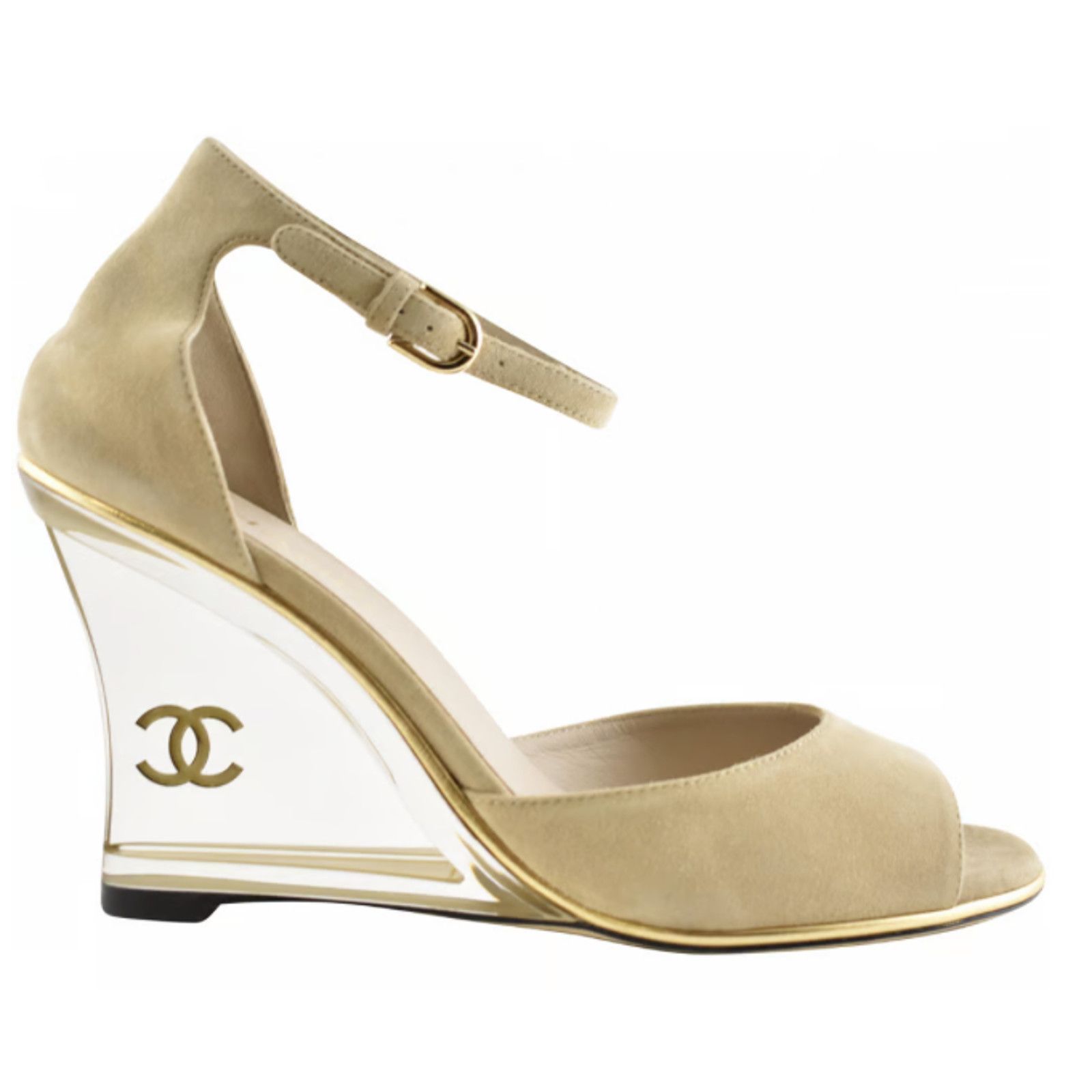 Chanel 20S Suede CC Mules Ankle Strap Sandal Wedge Heel Pump 42 Size US 12 / IT 42 - 1 Thumbnail