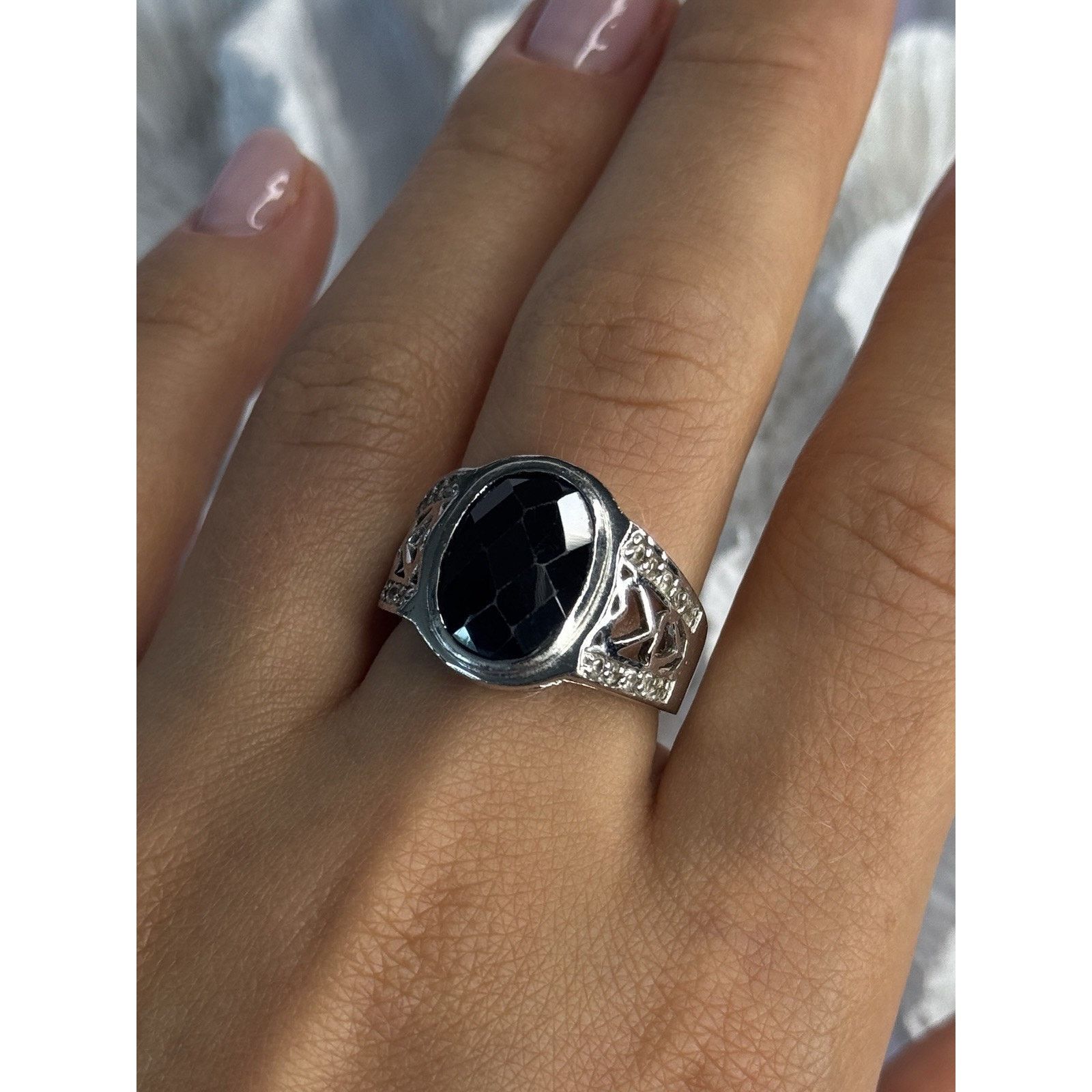 Jewelry 925 STERLING SILVER ONYX & BERYL RING SIZE 9 Size ONE SIZE - 7 Thumbnail
