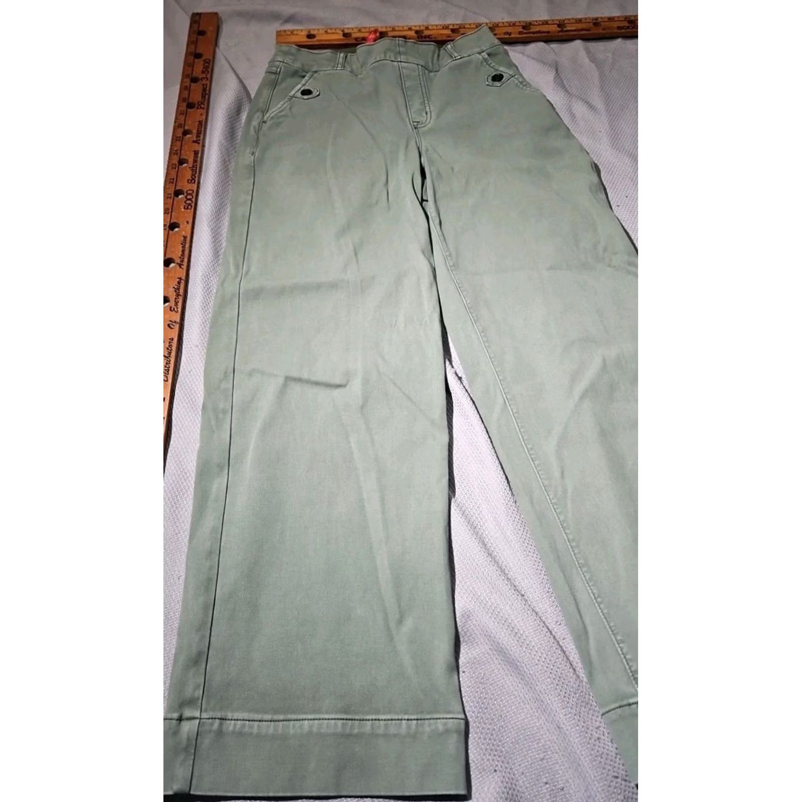 Spanx Spanx Pants Womens S Green Twill Wide-Leg Jeans Pull On Stretch Regular Inseam 25.5in Denim Size 28" / US 6 / IT 42 - 4 Thumbnail