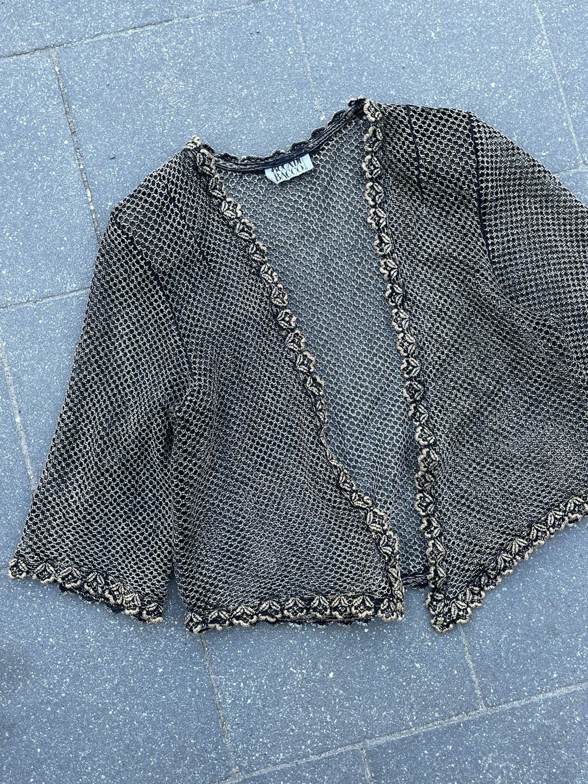 Italic × Vintage Bucadi Bacco Dark Leaves Crop Top Cardigan Mesh Style Opium Size S / US 4 / IT 40 - 3 Thumbnail