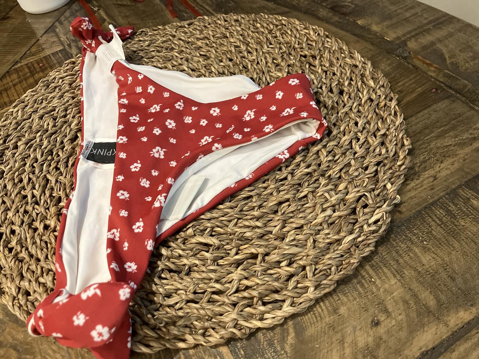 Pink NWT PINK Red Floral Bikini Bottoms with Side Ties Size ONE SIZE - 2 Thumbnail