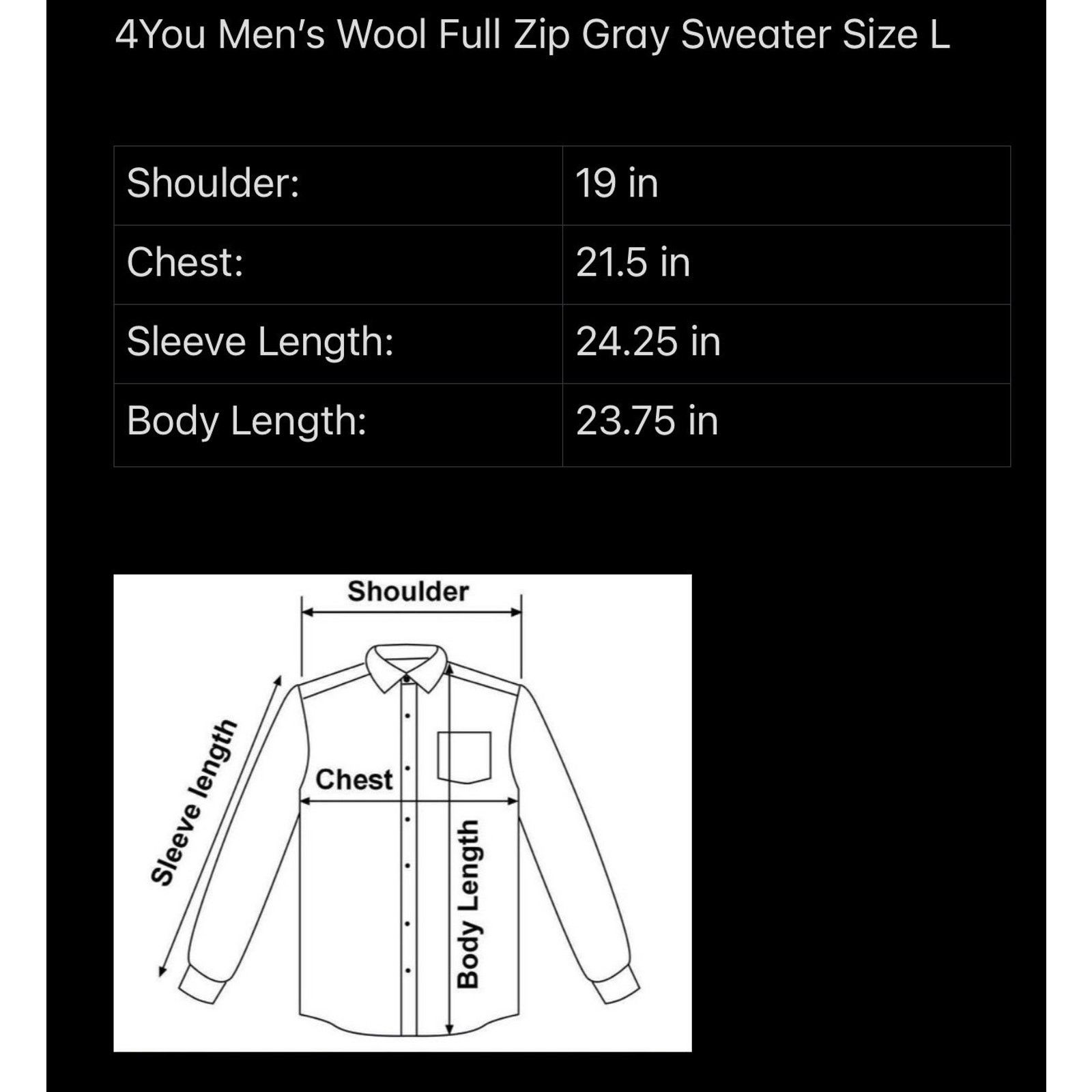 Other 4You Men’s Wool Full Zip Gray Sweater Size L Size US L / EU 52-54 / 3 - 6 Thumbnail