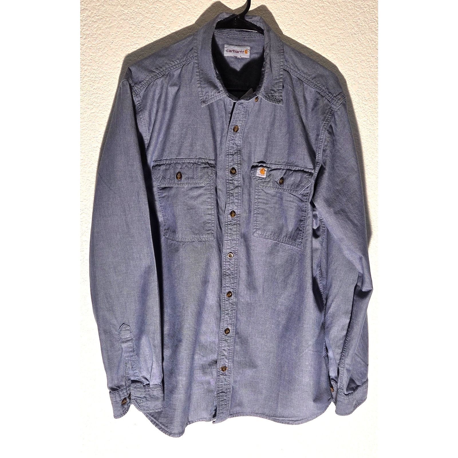 Carhartt Vintage Carhartt Solid Blue Button Up Long Sleeve - Men's L Size US L / EU 52-54 / 3 - 1 Thumbnail