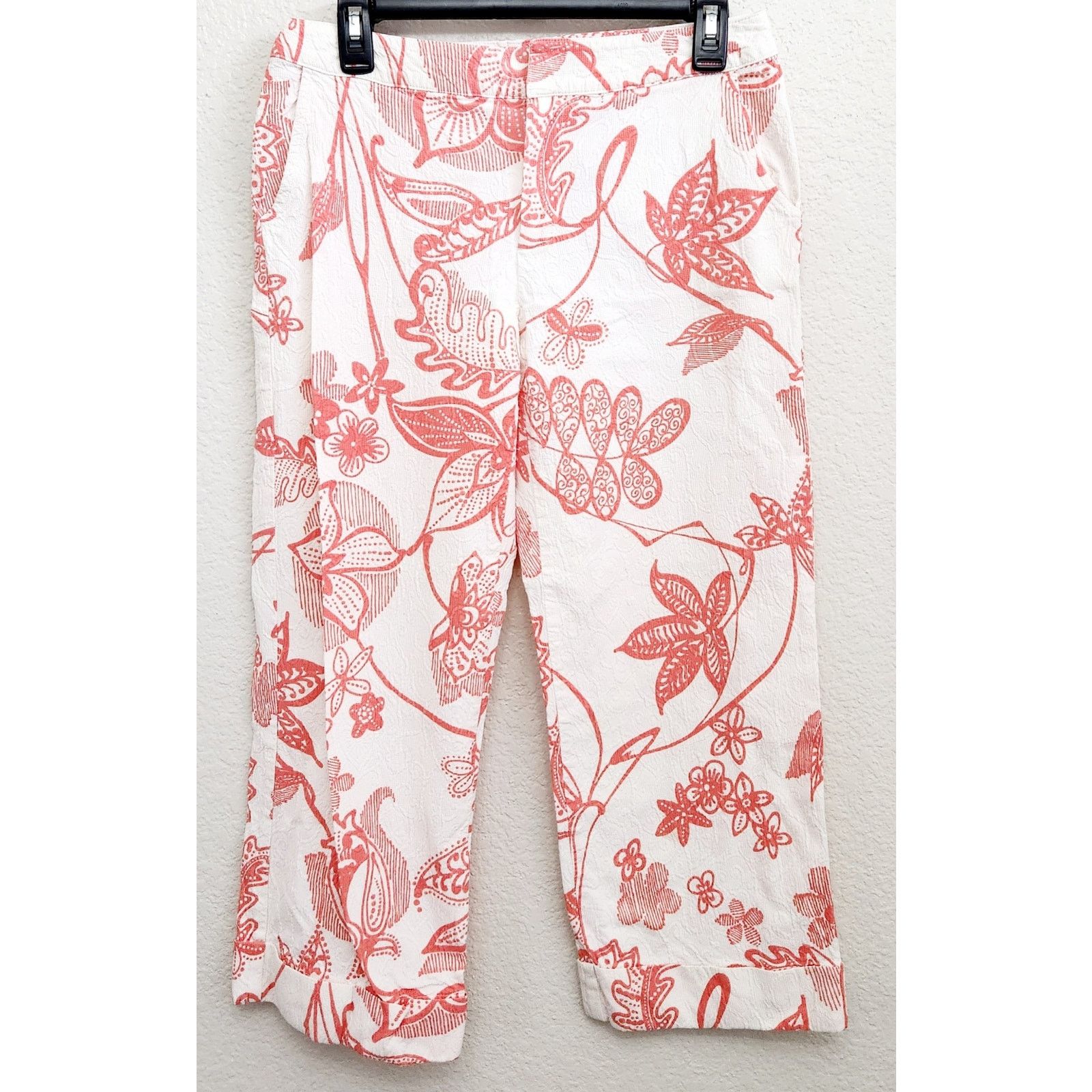 Other Suzette Cream Orange Embozzed Floral Print Cropped Pants 8 Size 30" / US 8 / IT 44 - 1 Thumbnail
