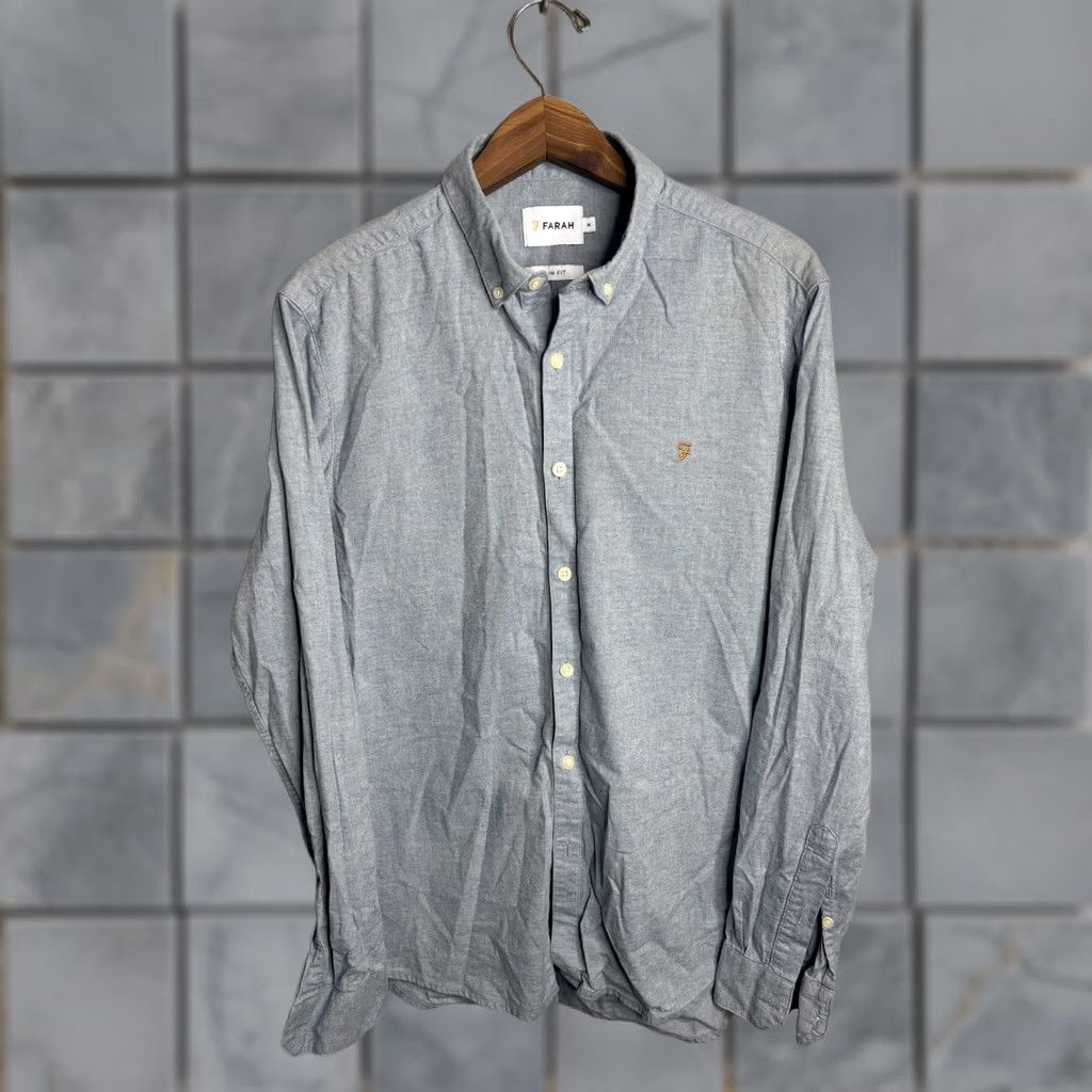 Farah Farah Shirt Mens Slim Fit Button-Down Long Sleeve Oxford Casual Blue M Size US M / EU 48-50 / 2 - 1 Thumbnail
