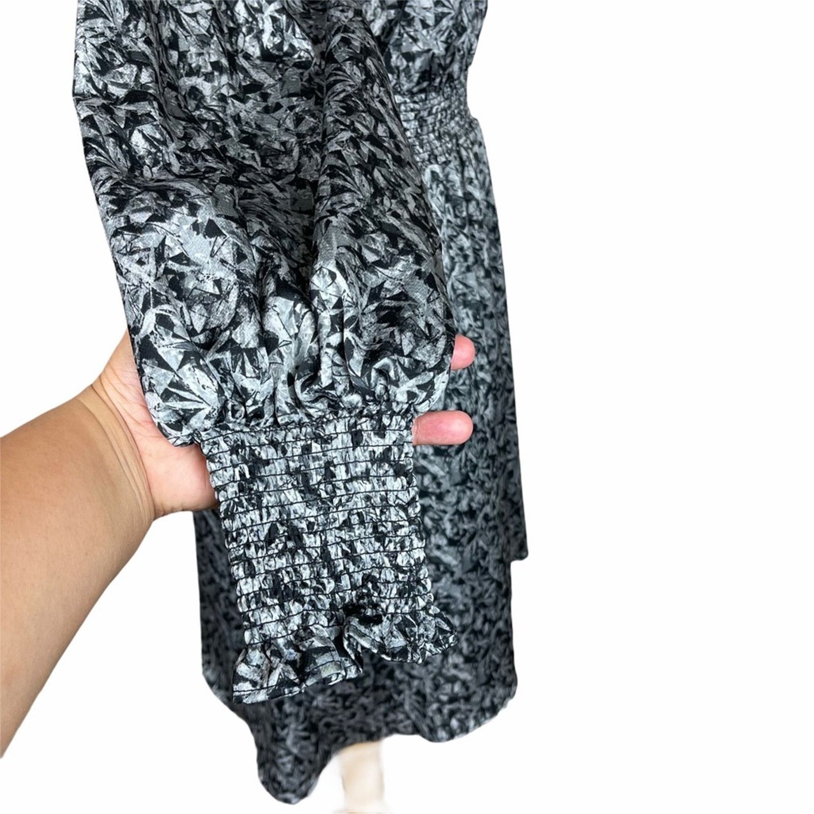 Halston H by Halston Long Sleeve Leaf Print Dress Gray M Size M / US 6-8 / IT 42-44 - 5 Thumbnail