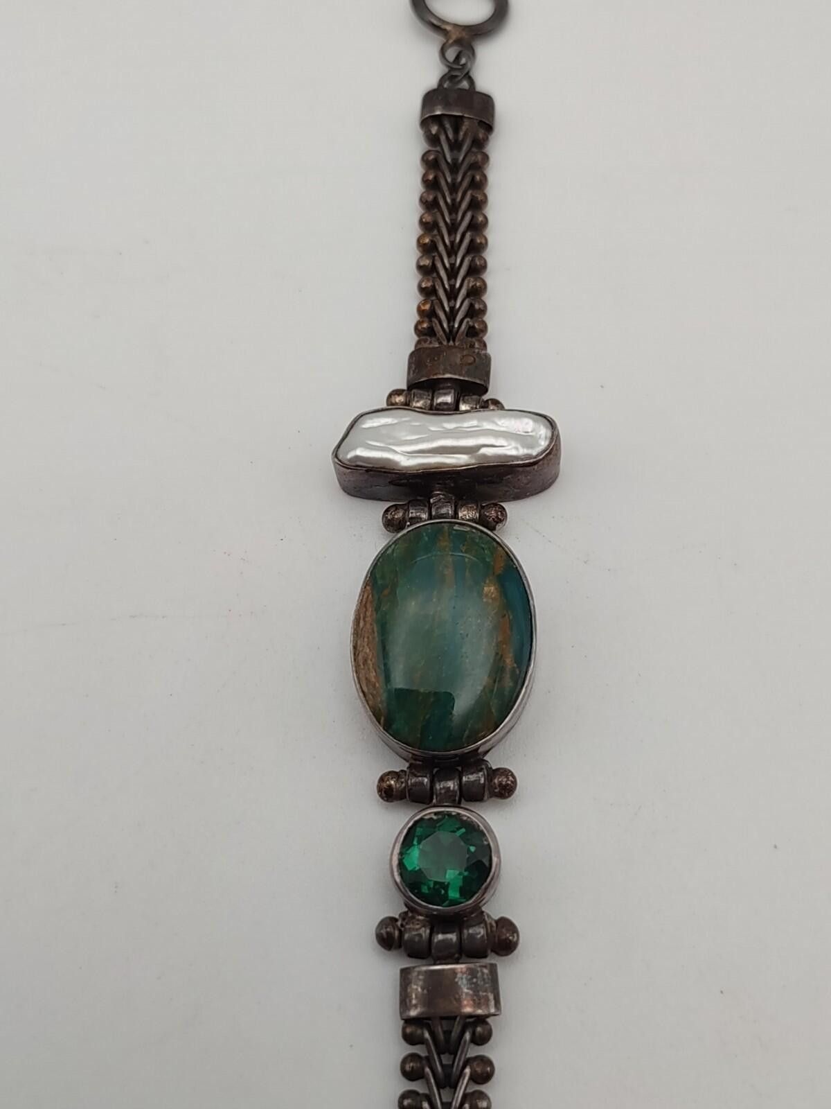 The Unbranded Brand Vintage Artisan Sterling Multi-Gemstone Toggle Bracelet 925 Size ONE SIZE - 2 Thumbnail