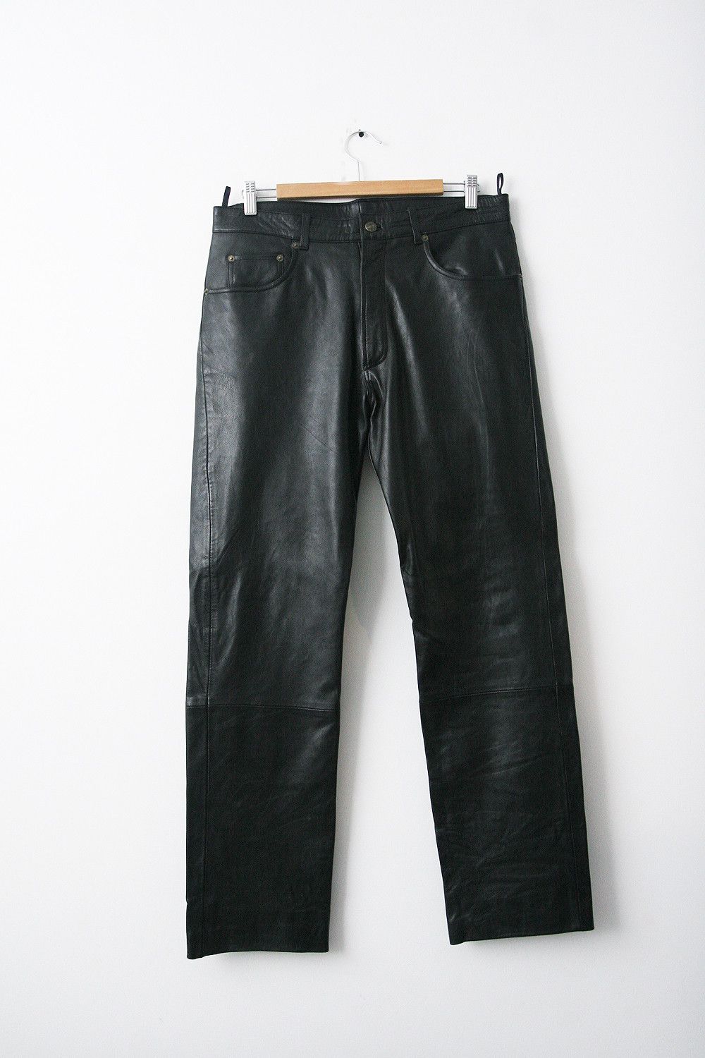 Genuine Leather Vintage Black Leather Pants Straight Rock Avant Garde 33 Size US 33 - 1 Thumbnail