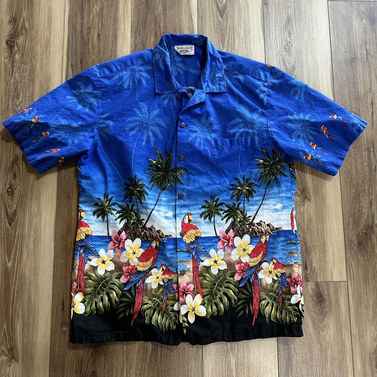Pacific Legend × Vintage Pacific Legend Made in USA 100% Cotton Parrot Hawaiian Shirt Size US L / EU 52-54 / 3 - 1 Thumbnail